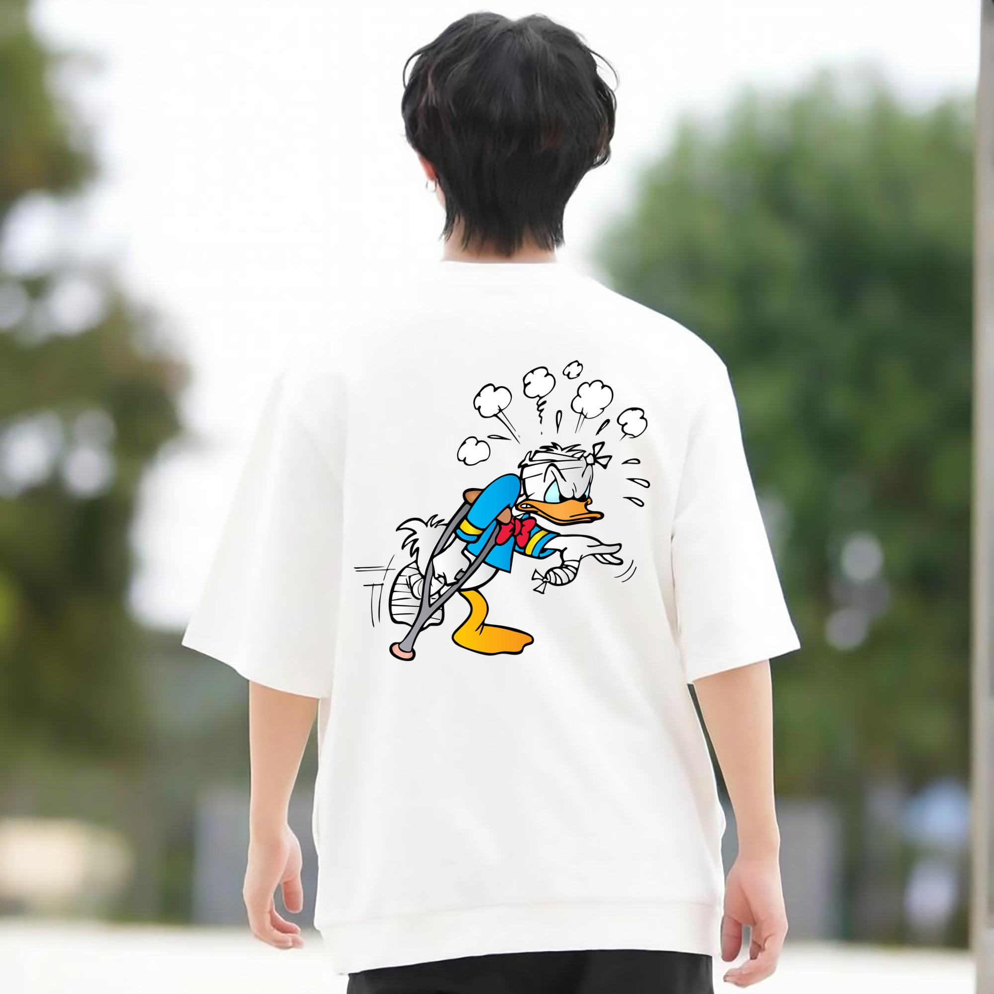 ミッキーマウス Mickey Mouse 綿100％ メンズ半袖Tシャツ（バックプリント） 通気性
