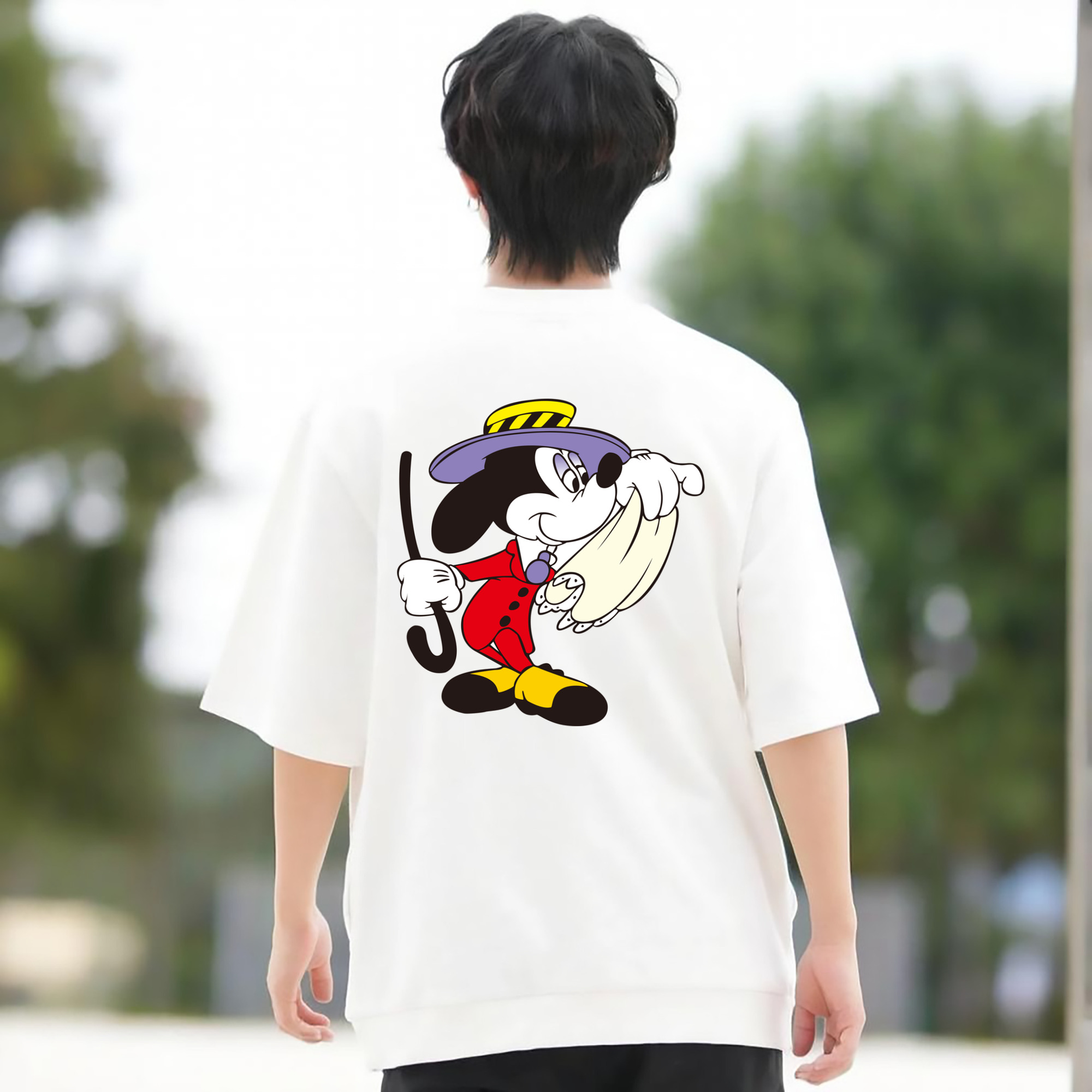 ミッキーマウス Mickey Mouse 綿100％ メンズ半袖Tシャツ（バックプリント） 通気性