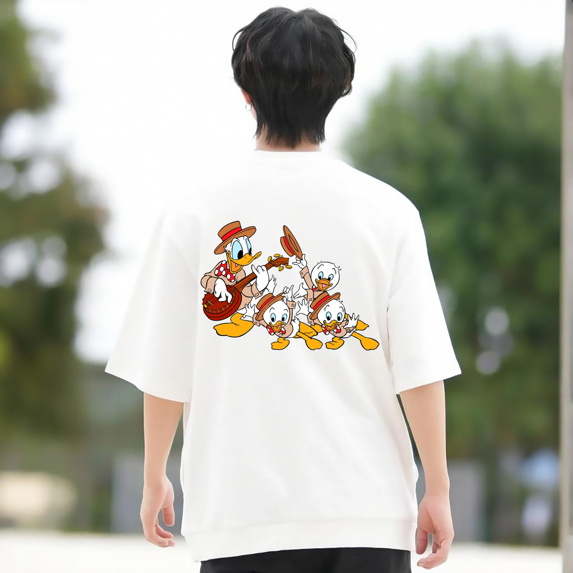 ミッキーマウス Mickey Mouse 綿100％ メンズ半袖Tシャツ（バックプリント） 通気性