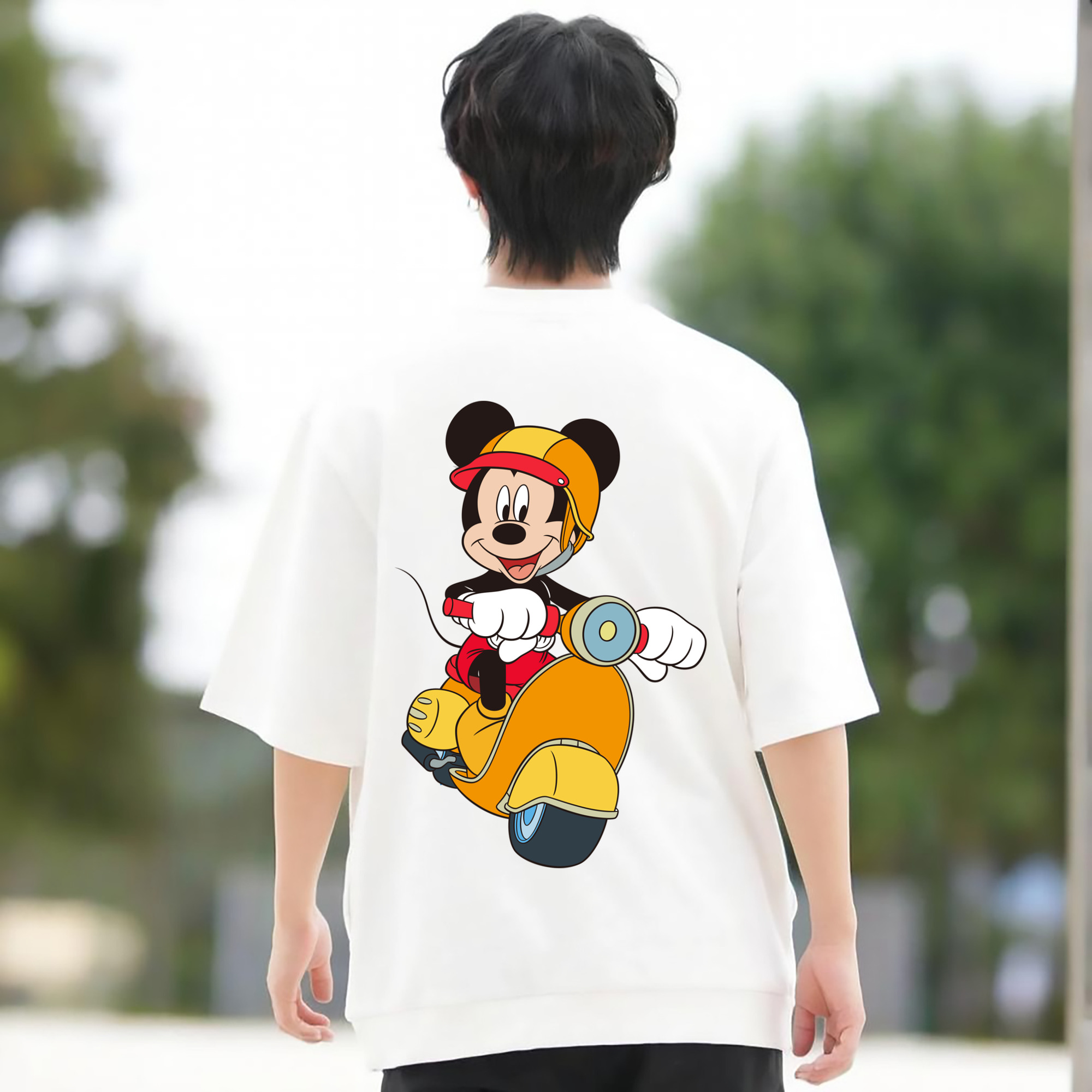 ミッキーマウス Mickey Mouse 綿100％ メンズ半袖Tシャツ（バックプリント） 通気性