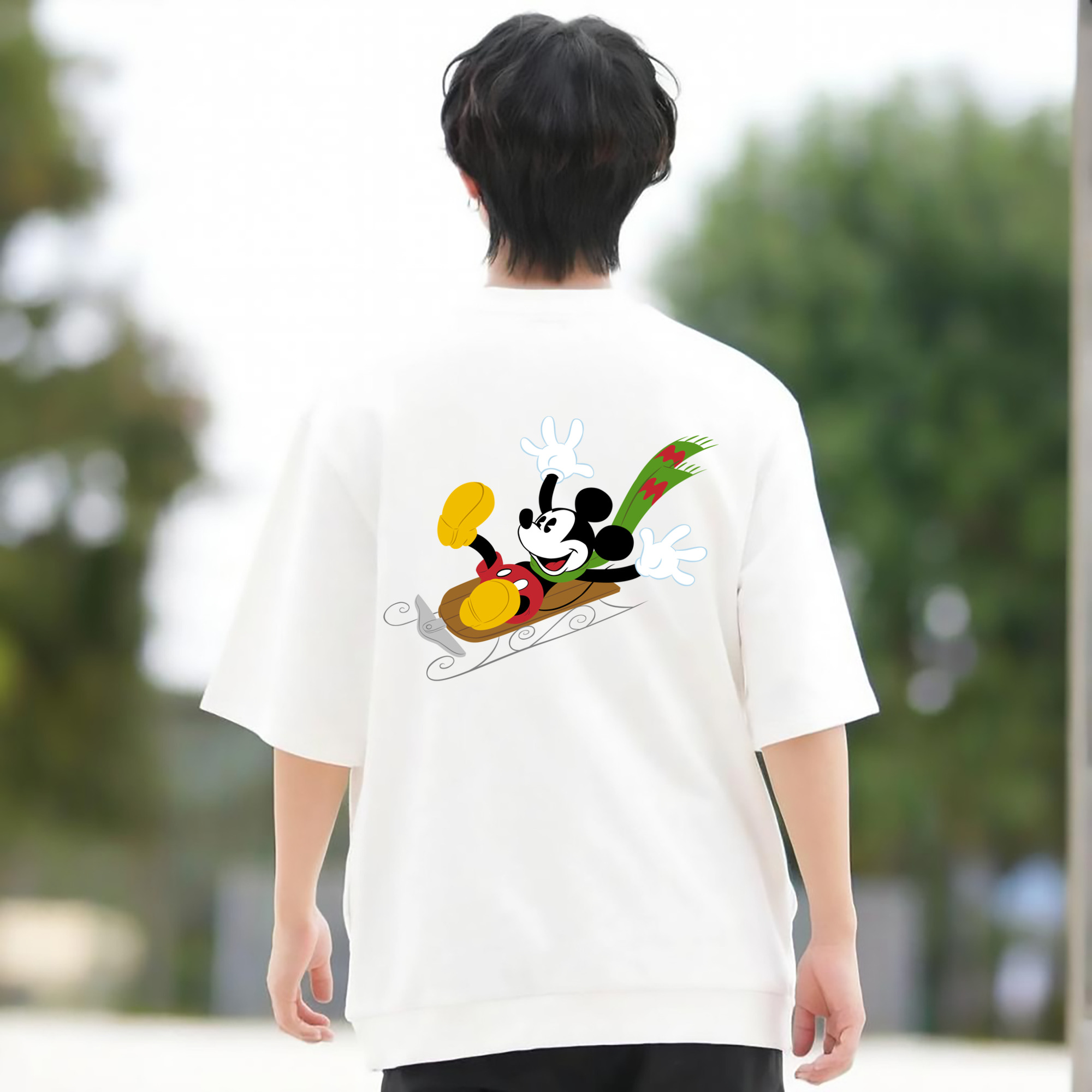 ミッキーマウス Mickey Mouse 綿100％ メンズ半袖Tシャツ（バックプリント） 通気性