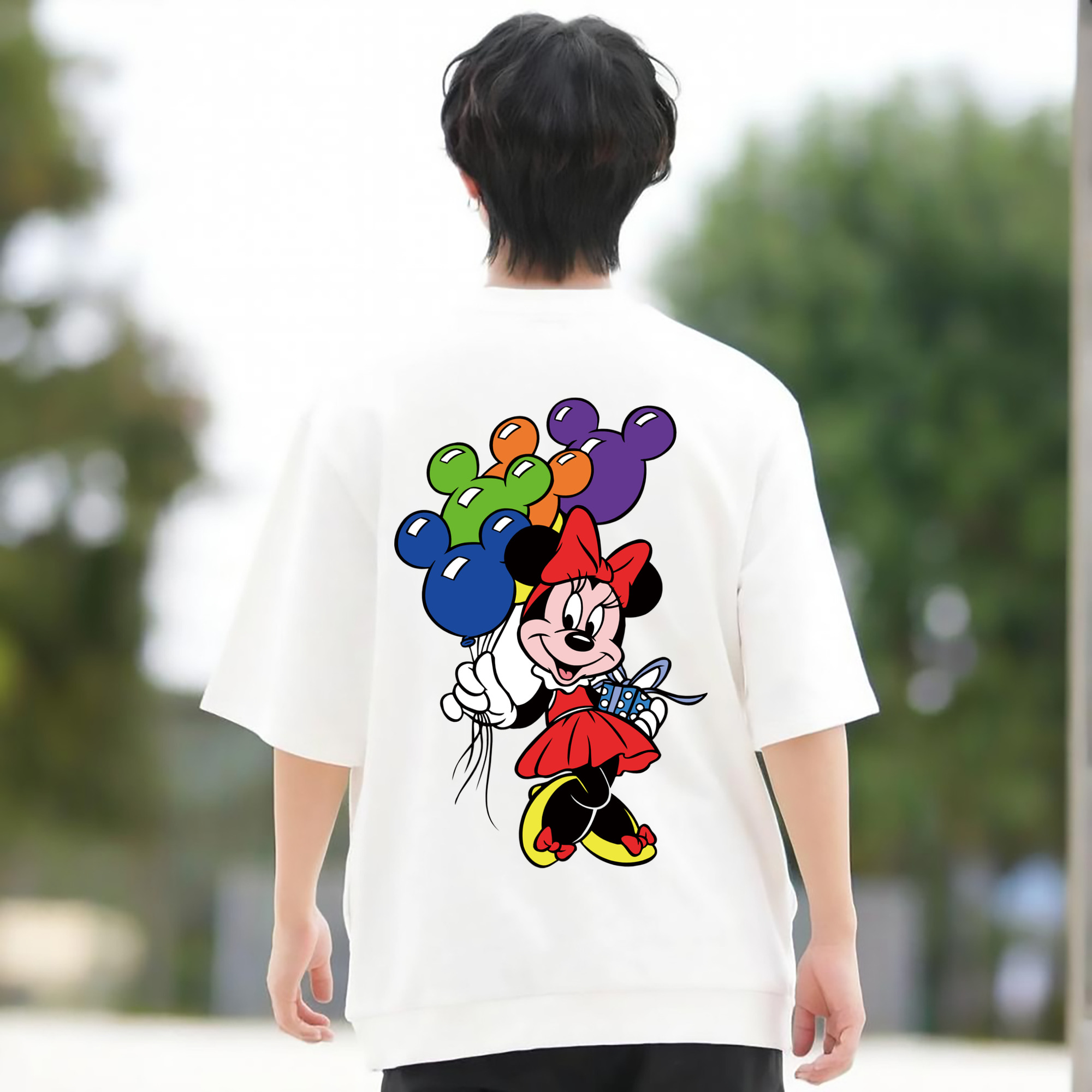 ミッキーマウス Mickey Mouse 綿100％ メンズ半袖Tシャツ（バックプリント） 通気性