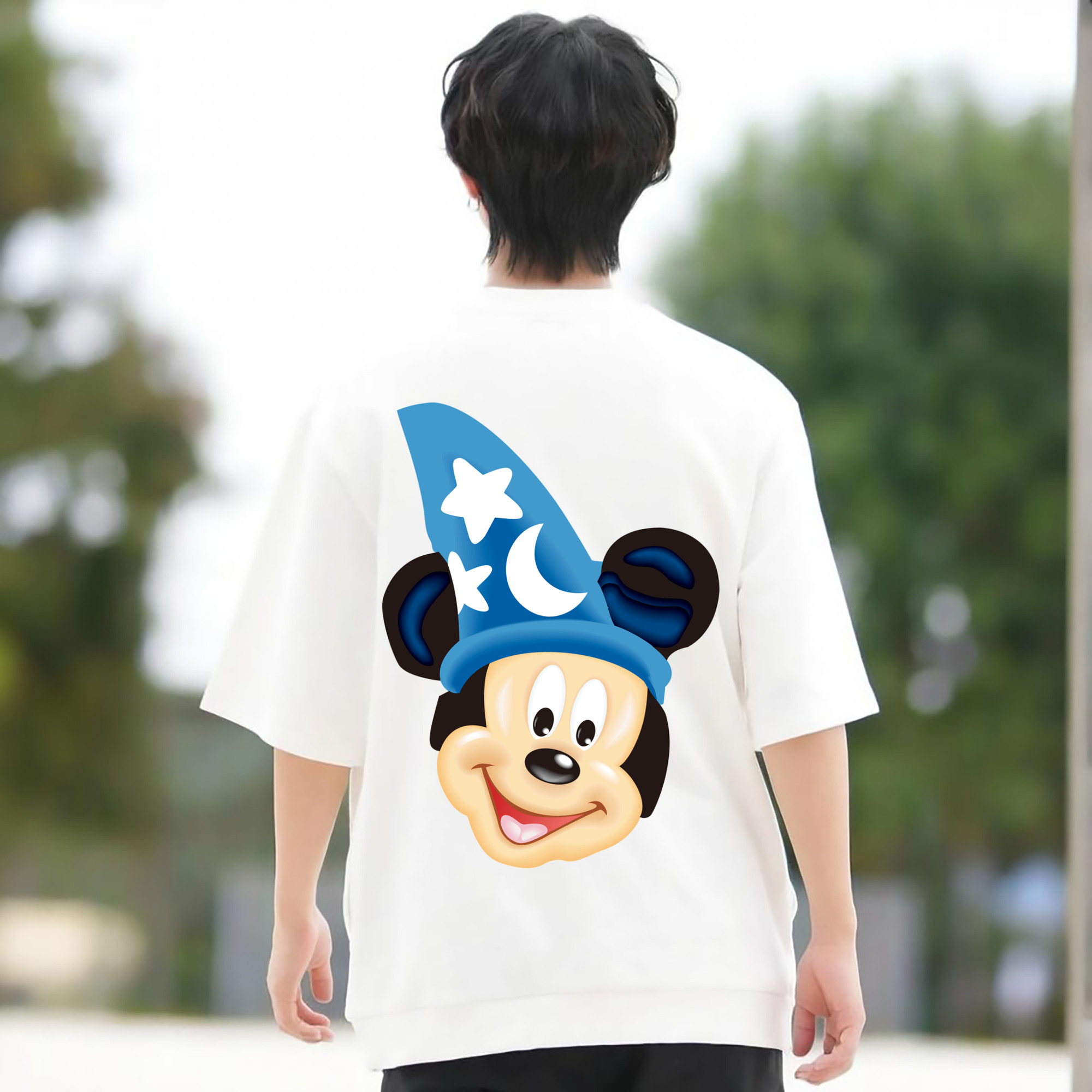 ミッキーマウス Mickey Mouse 綿100％ メンズ半袖Tシャツ（バックプリント） 通気性