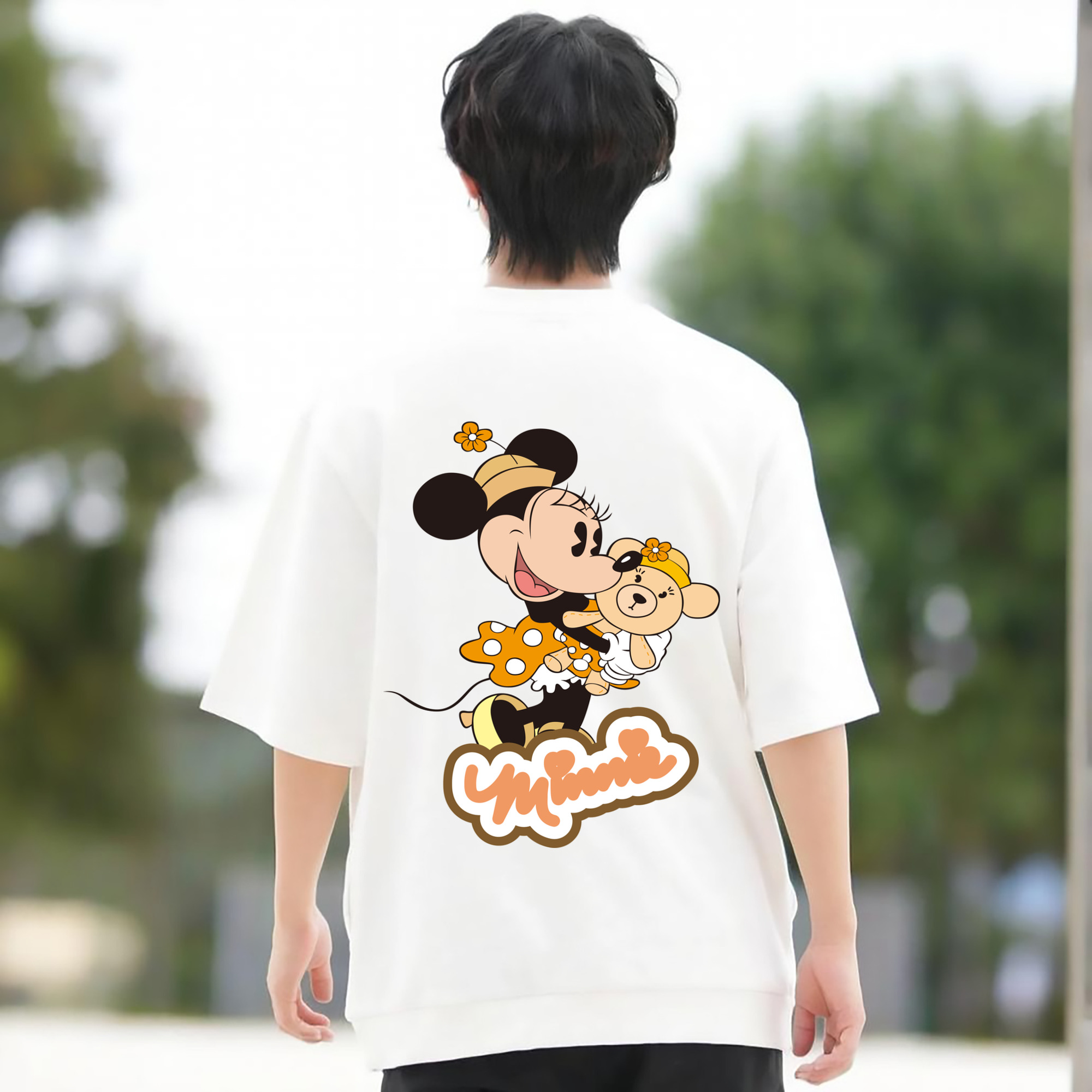 ミッキーマウス Mickey Mouse 綿100％ メンズ半袖Tシャツ（バックプリント） 通気性