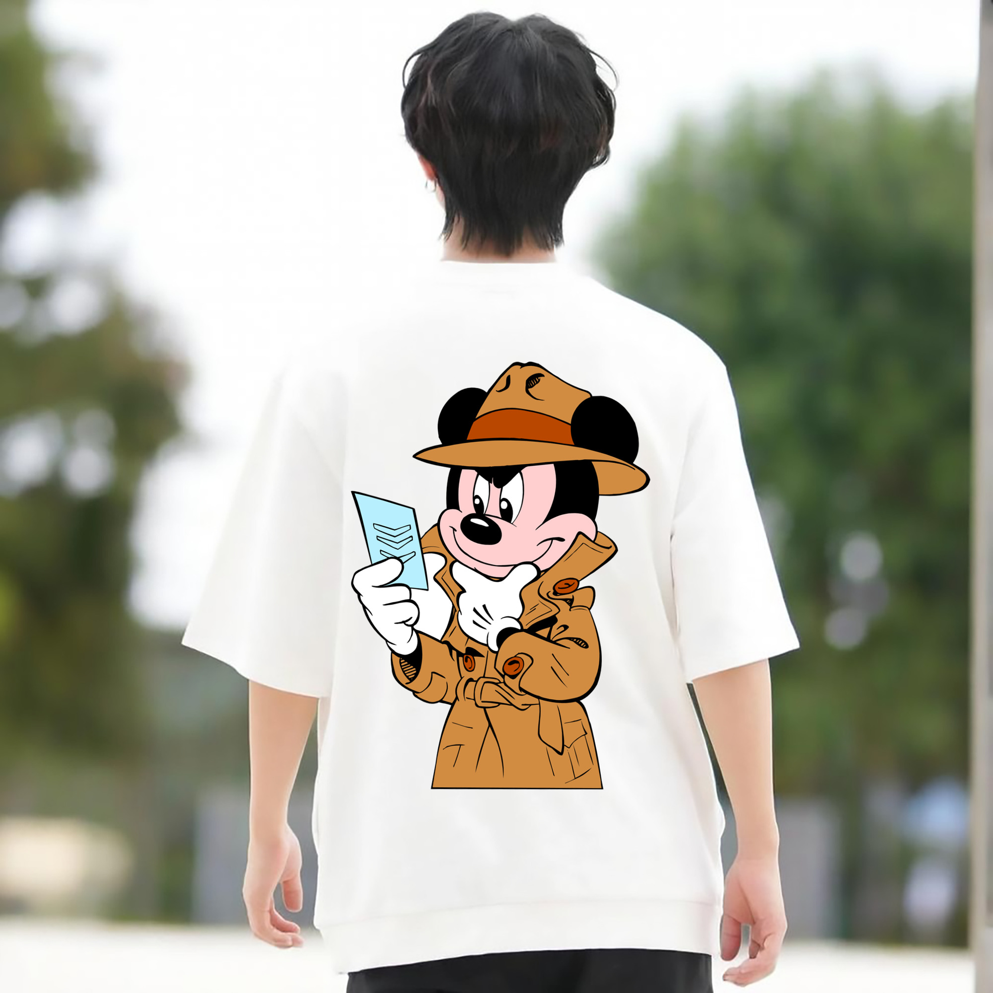 ミッキーマウス Mickey Mouse 綿100％ メンズ半袖Tシャツ（バックプリント） 通気性