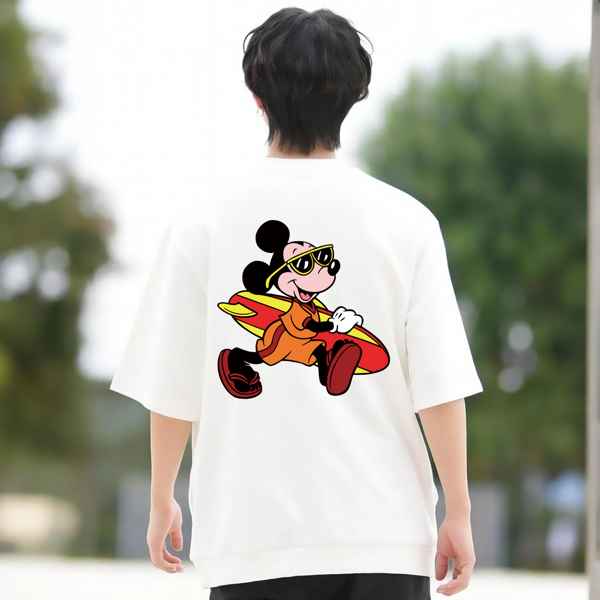 ミッキーマウス Mickey Mouse 綿100％ メンズ半袖Tシャツ（バックプリント） 通気性