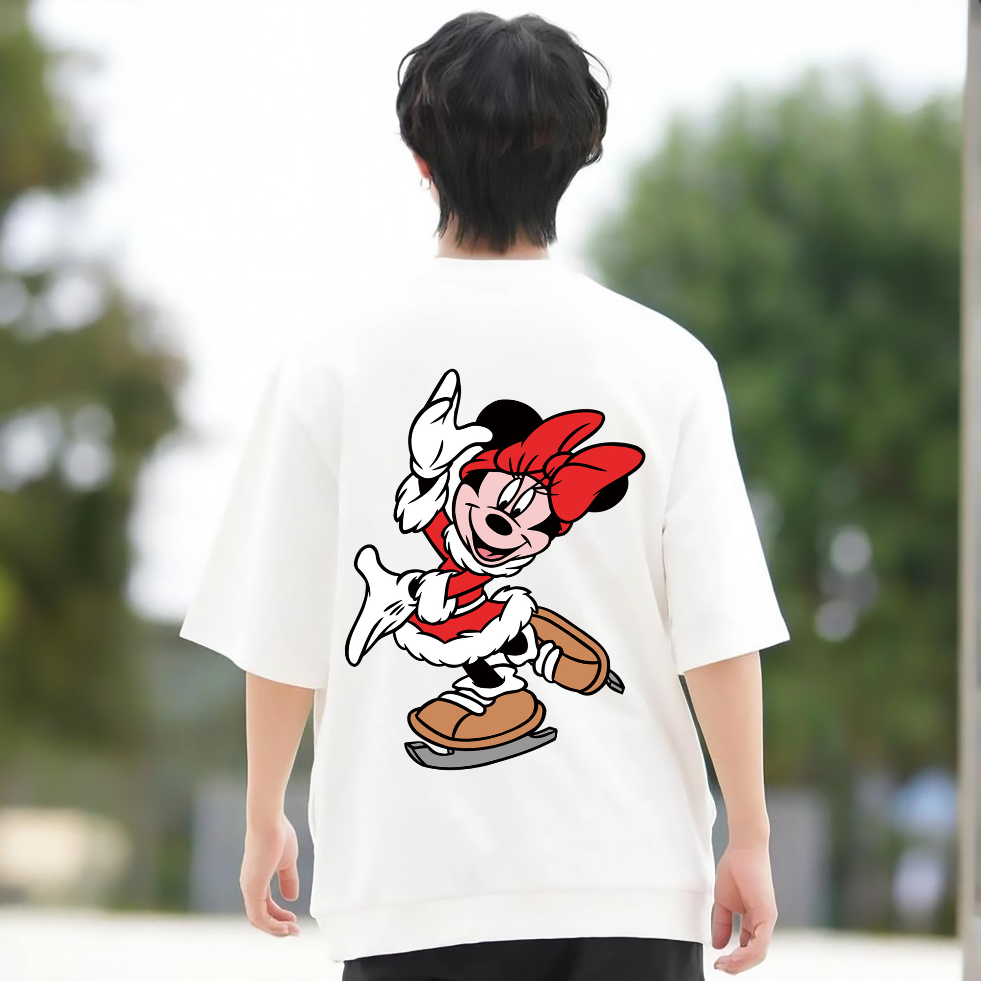 ミッキーマウス Mickey Mouse 綿100％ メンズ半袖Tシャツ（バックプリント） 通気性