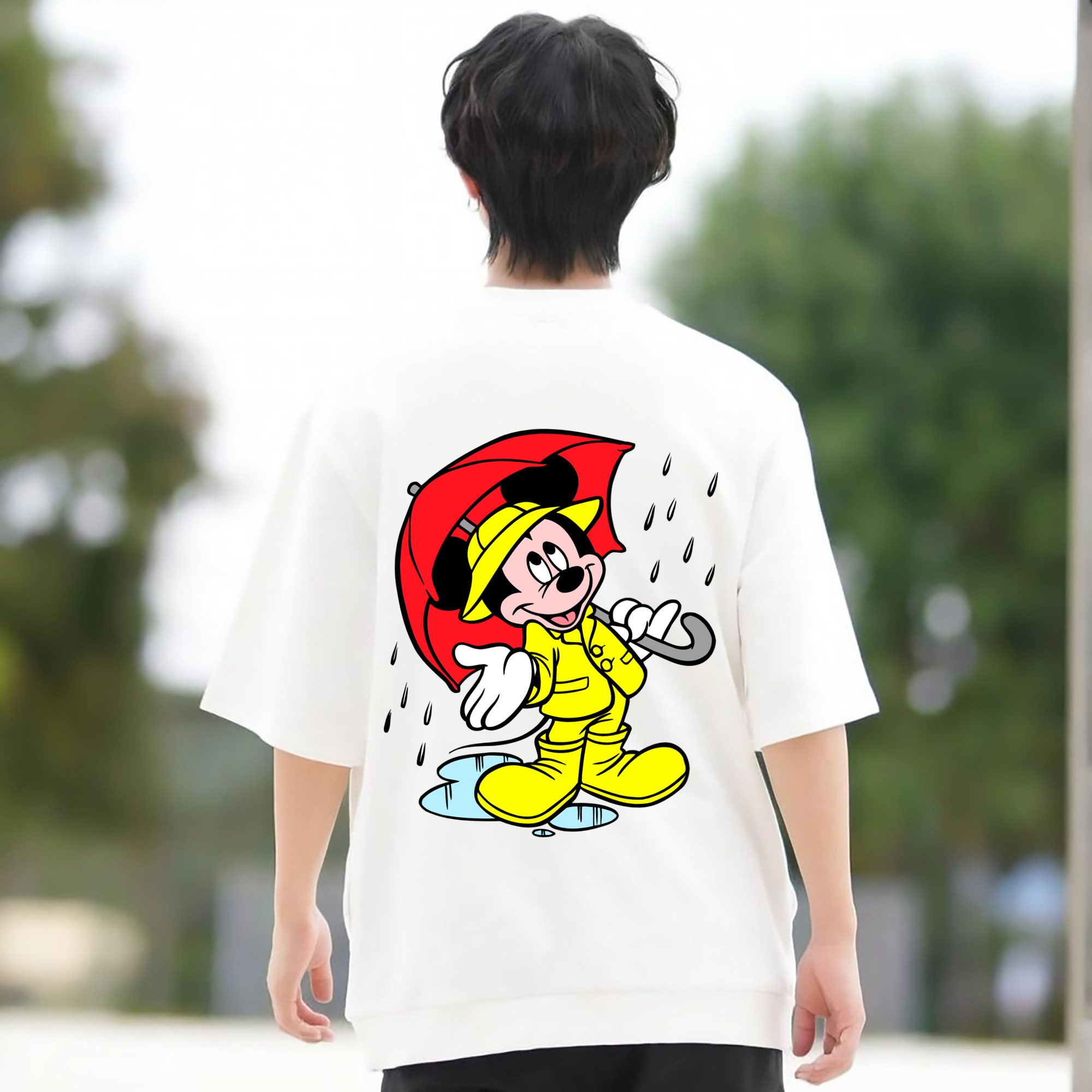 ミッキーマウス Mickey Mouse 綿100％ メンズ半袖Tシャツ（バックプリント） 通気性