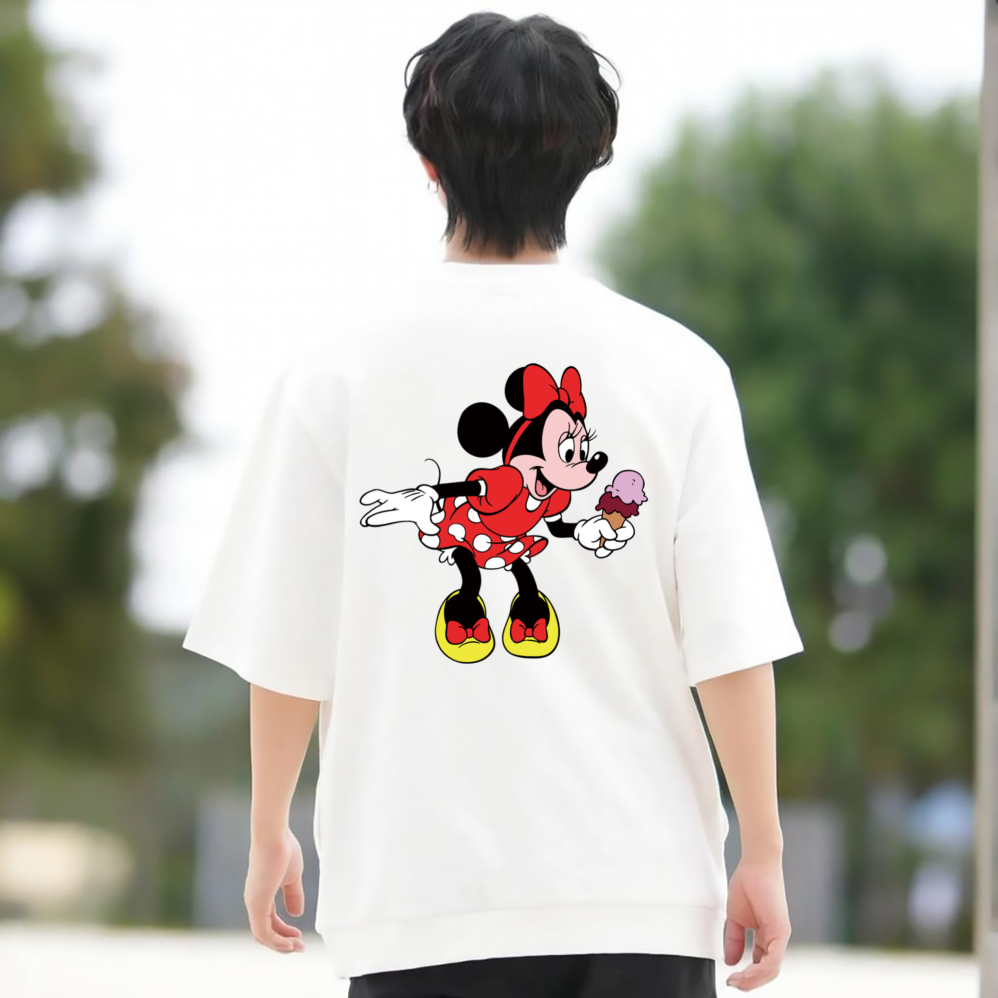 ミッキーマウス Mickey Mouse 綿100％ メンズ半袖Tシャツ（バックプリント） 通気性