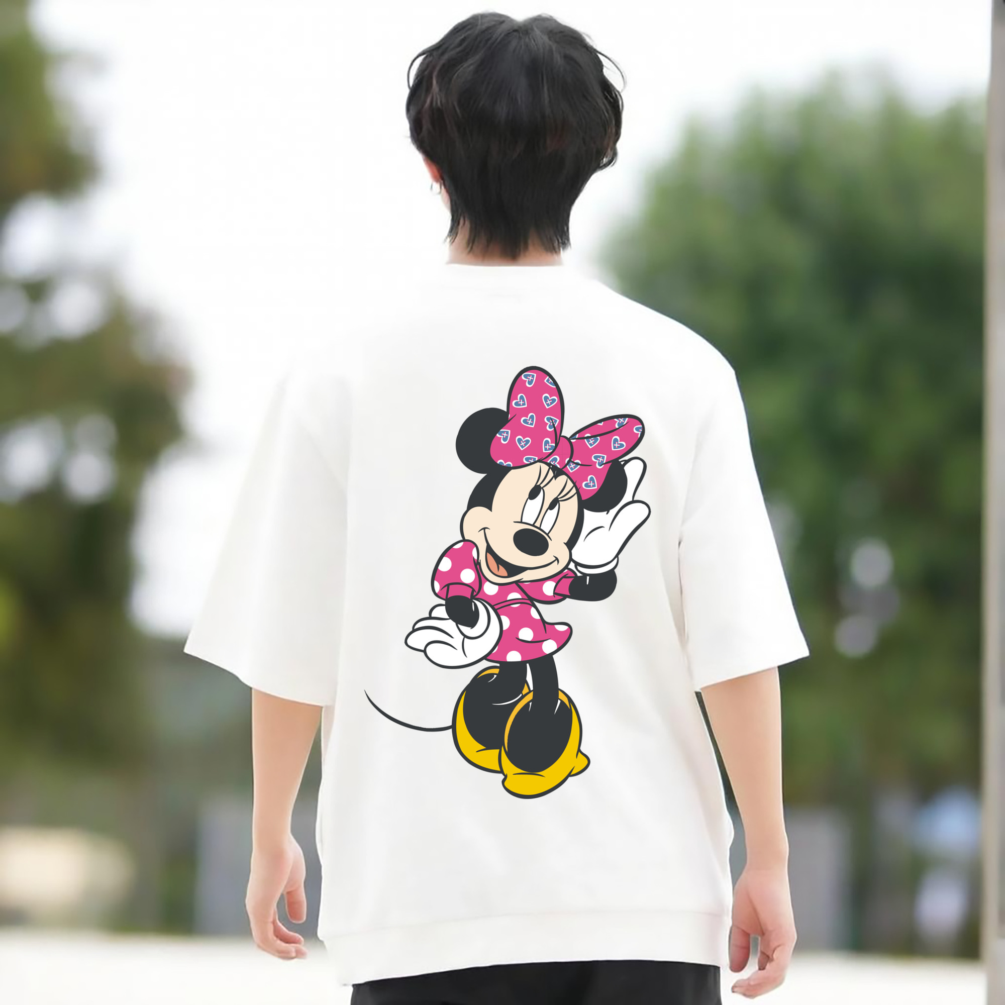 ミッキーマウス Mickey Mouse 綿100％ メンズ半袖Tシャツ（バックプリント） 通気性
