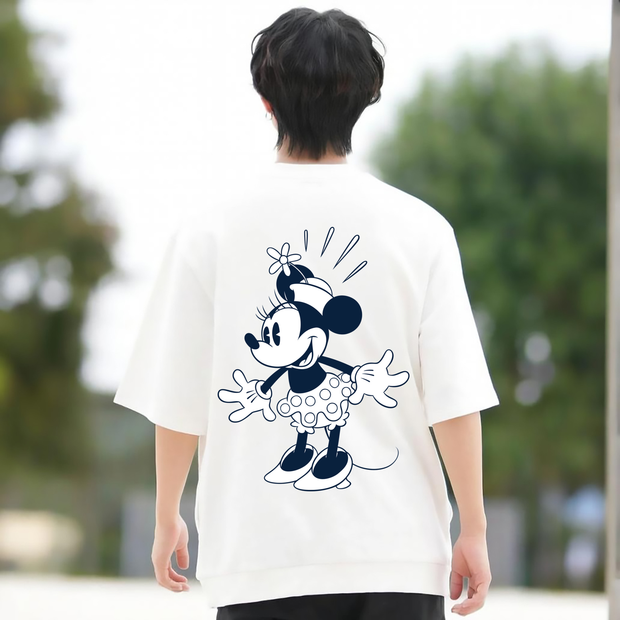ミッキーマウス Mickey Mouse 綿100％ メンズ半袖Tシャツ（バックプリント） 通気性
