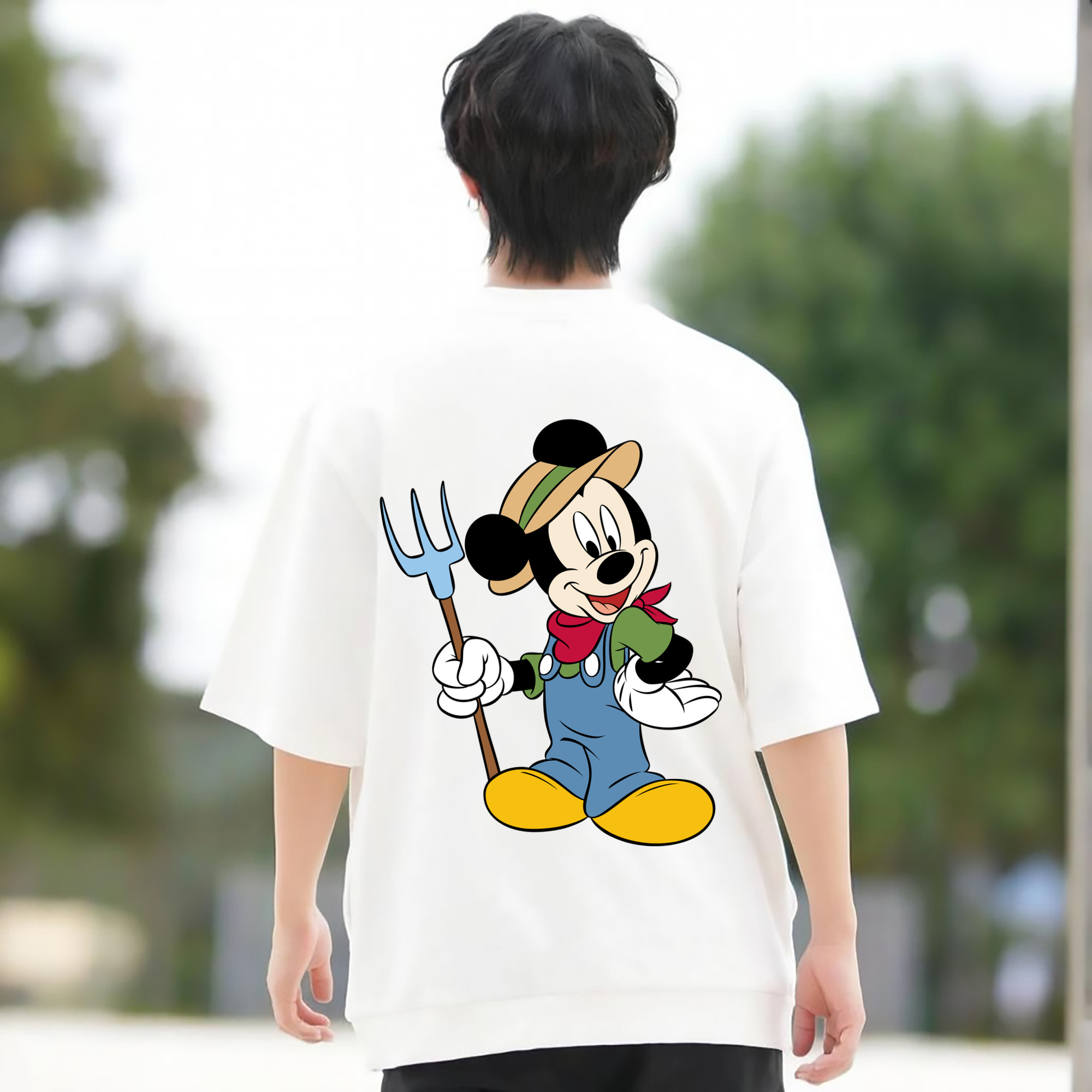 ミッキーマウス Mickey Mouse 綿100％ メンズ半袖Tシャツ（バックプリント） 通気性