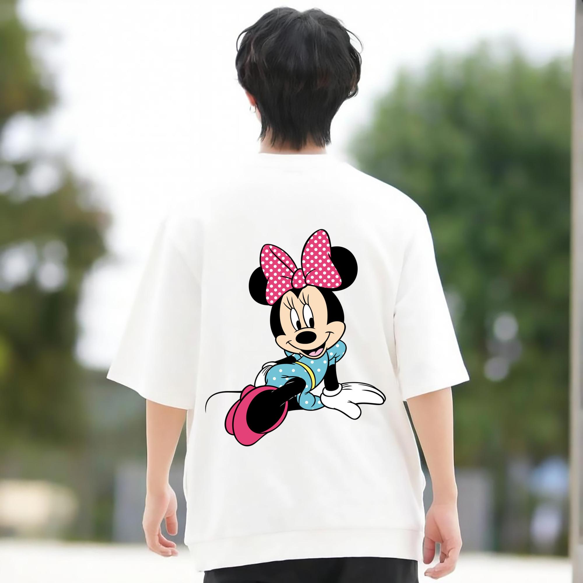 ミッキーマウス Mickey Mouse 綿100％ メンズ半袖Tシャツ（バックプリント） 通気性