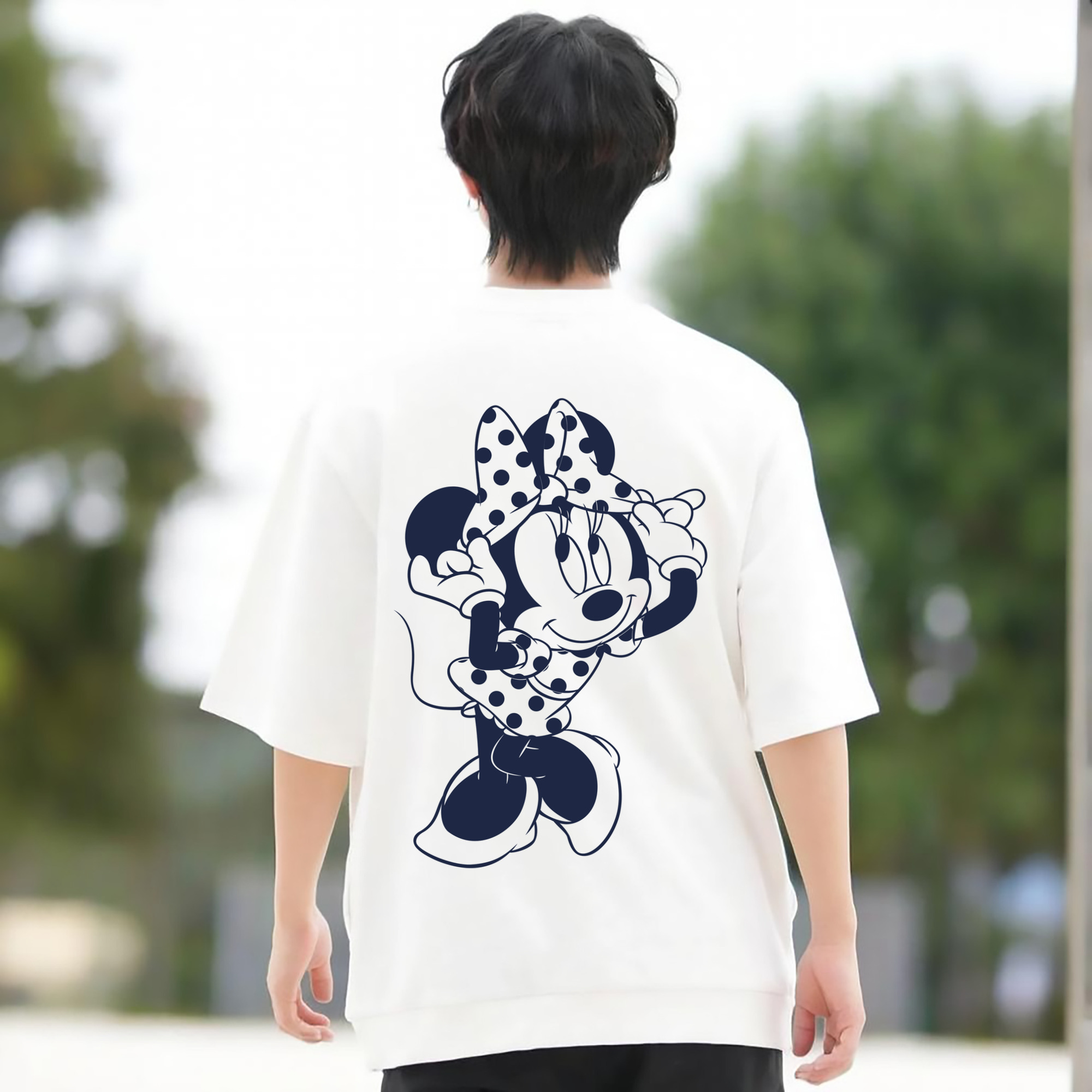 ミッキーマウス Mickey Mouse 綿100％ メンズ半袖Tシャツ（バックプリント） 通気性