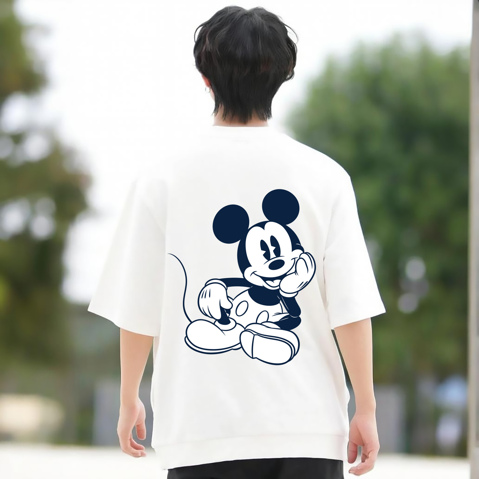 ミッキーマウス Mickey Mouse 綿100％ メンズ半袖Tシャツ（バックプリント） 通気性