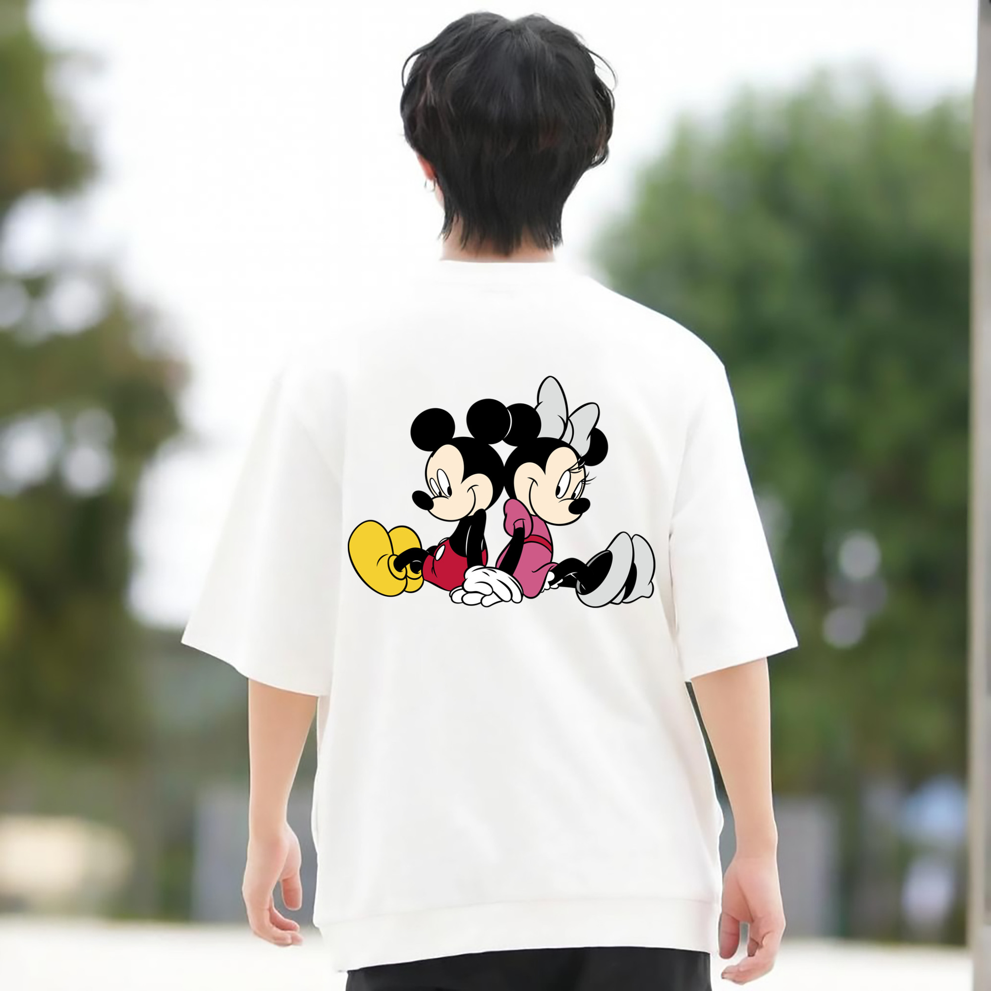 ミッキーマウス Mickey Mouse 綿100％ メンズ半袖Tシャツ（バックプリント） 通気性
