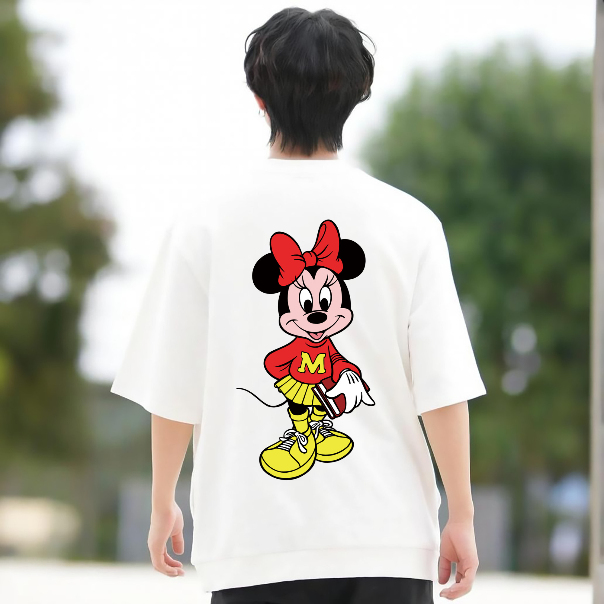 ミッキーマウス Mickey Mouse 綿100％ メンズ半袖Tシャツ（バックプリント） 通気性