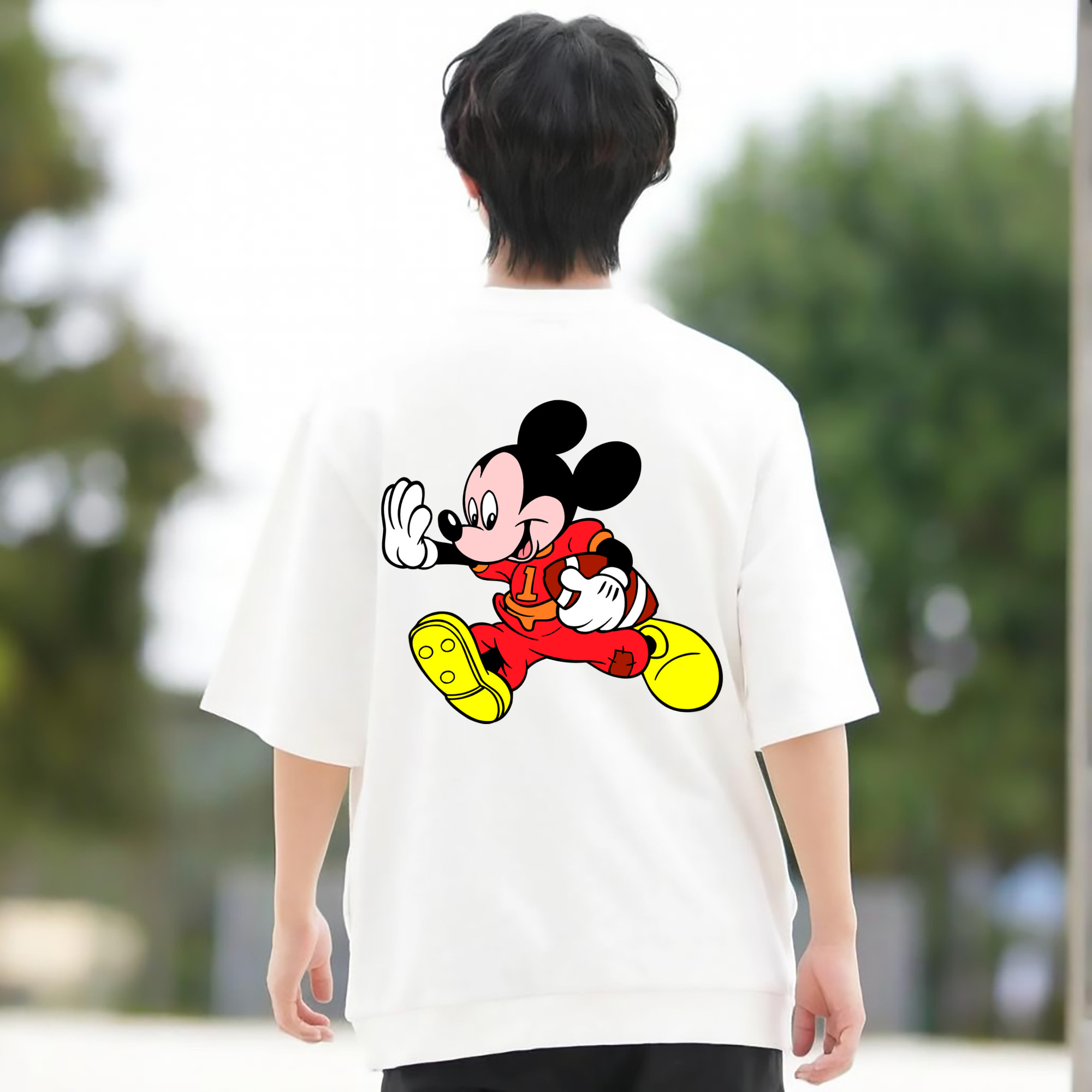 ミッキーマウス Mickey Mouse 綿100％ メンズ半袖Tシャツ（バックプリント） 通気性