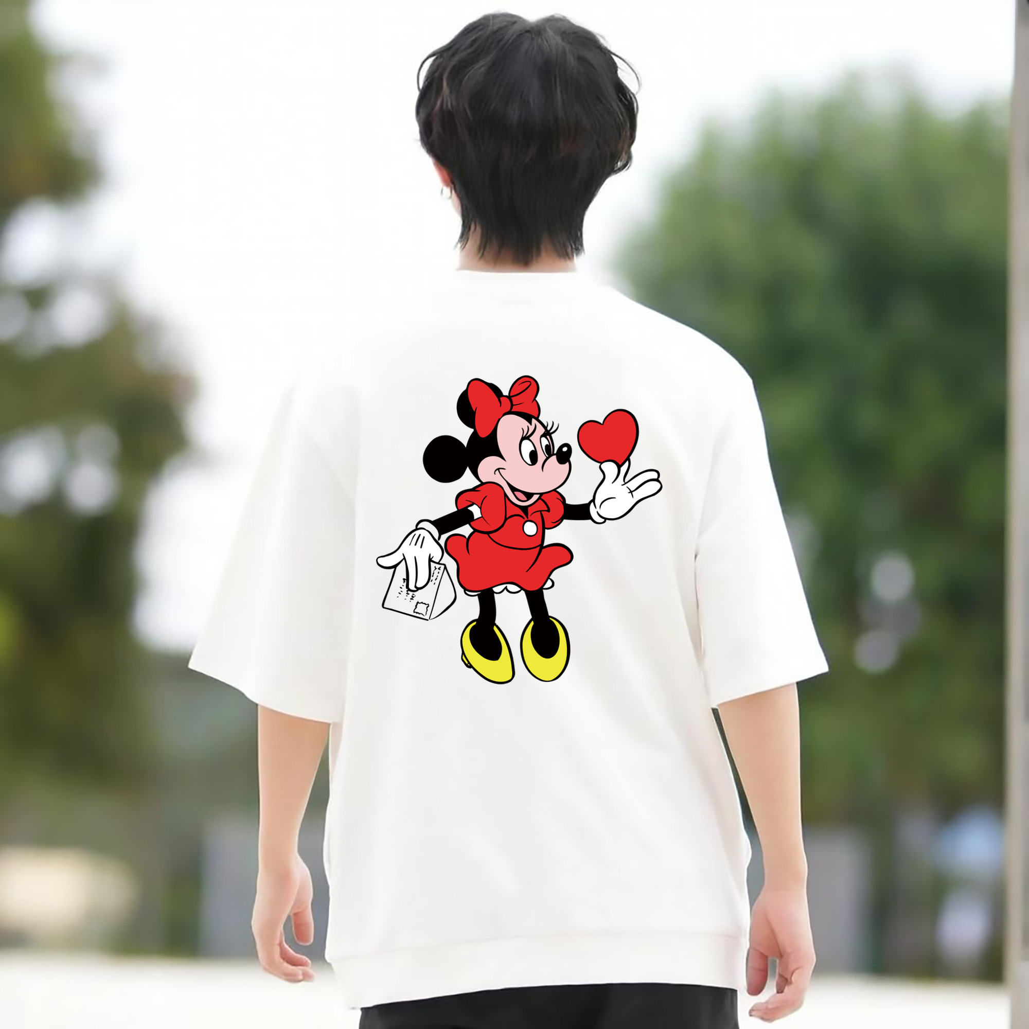 ミッキーマウス Mickey Mouse 綿100％ メンズ半袖Tシャツ（バックプリント） 通気性