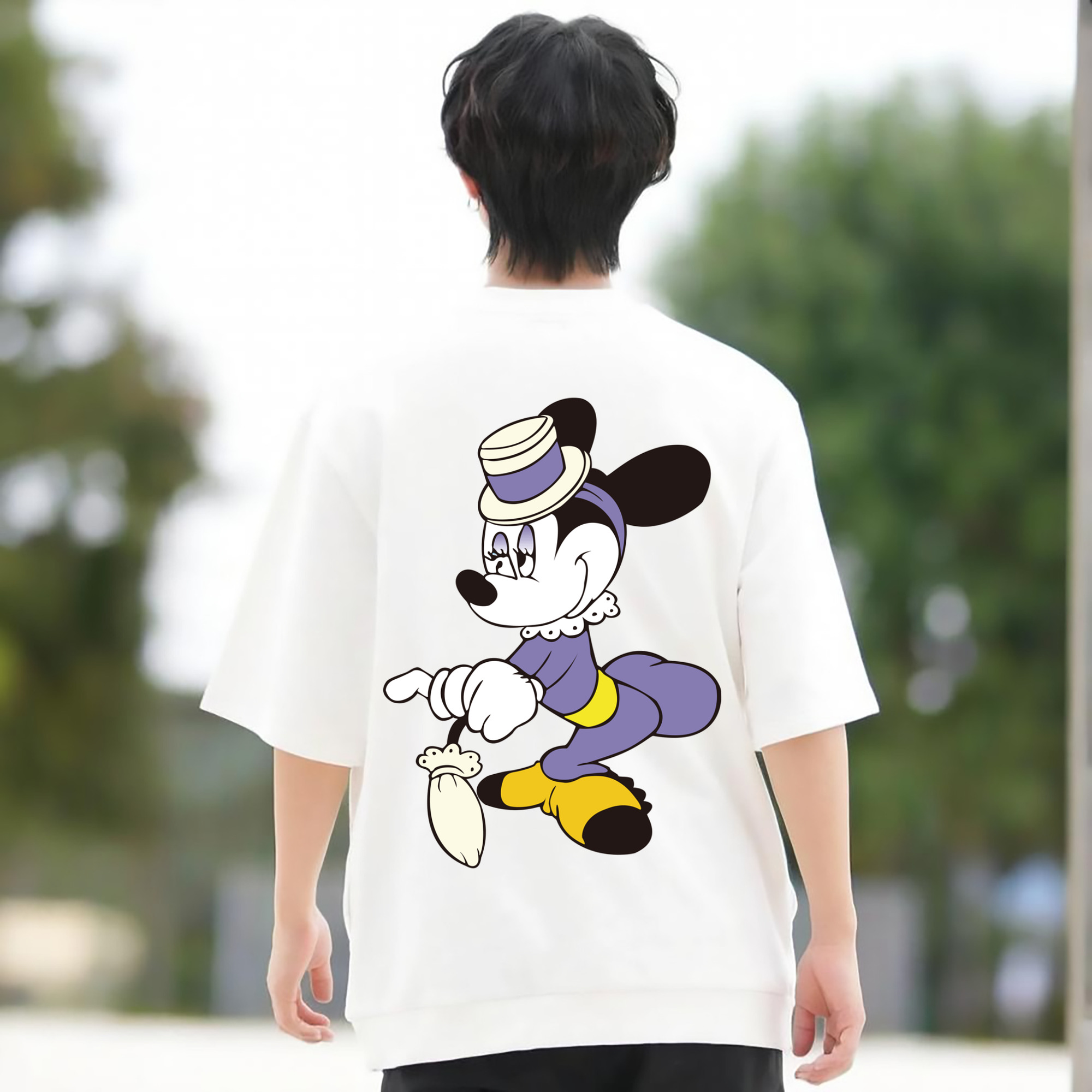 ミッキーマウス Mickey Mouse 綿100％ メンズ半袖Tシャツ（バックプリント） 通気性