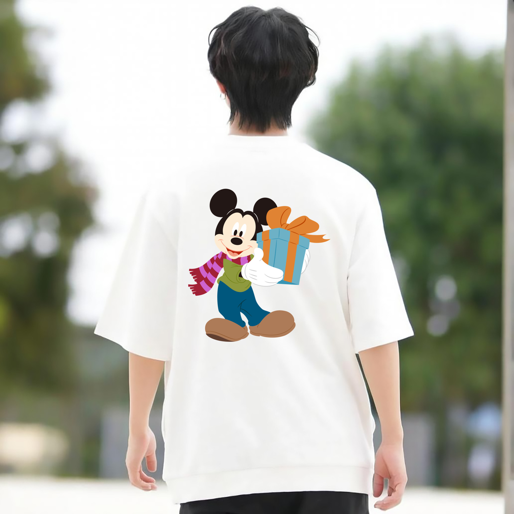 ミッキーマウス Mickey Mouse 綿100％ メンズ半袖Tシャツ（バックプリント） 通気性