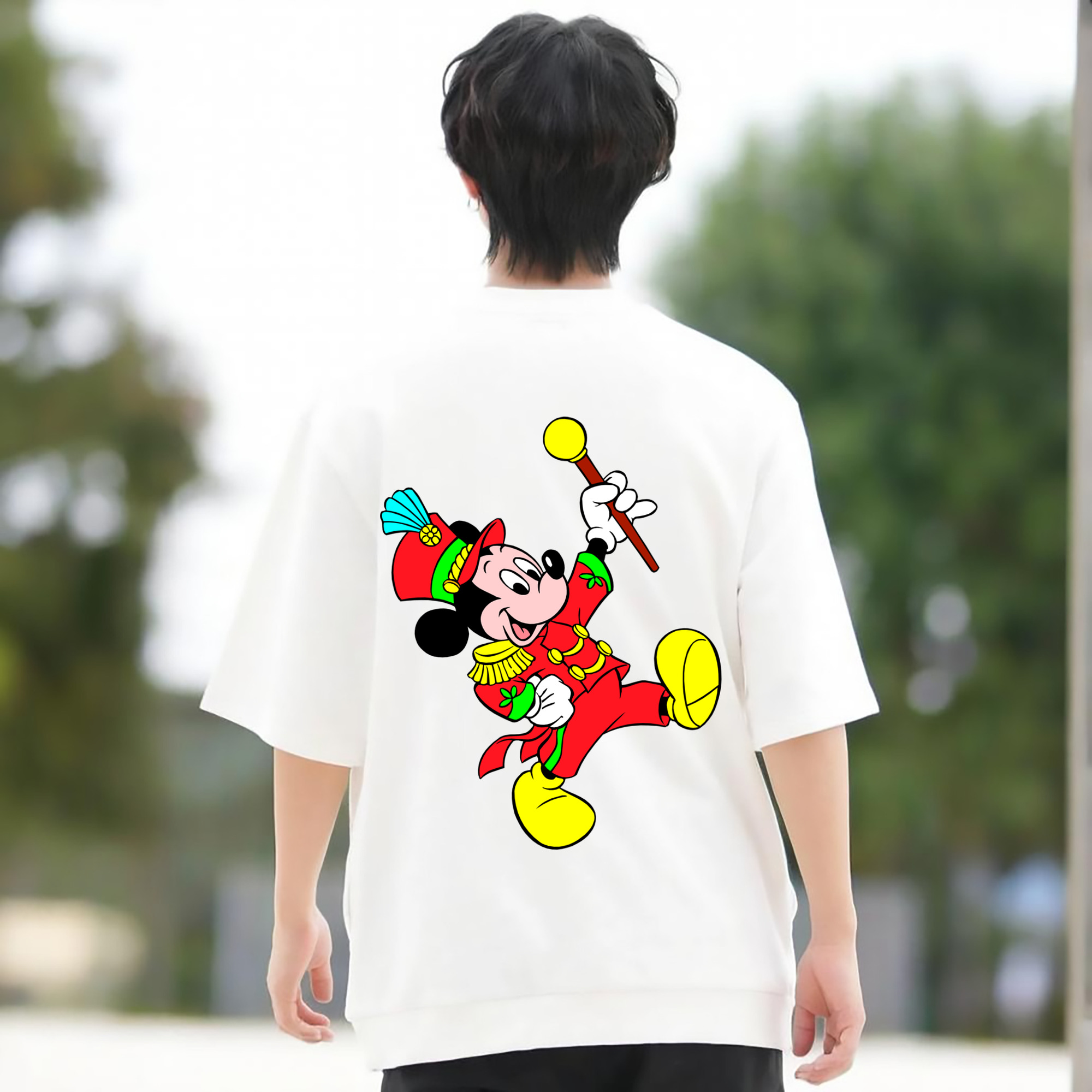 ミッキーマウス Mickey Mouse 綿100％ メンズ半袖Tシャツ（バックプリント） 通気性