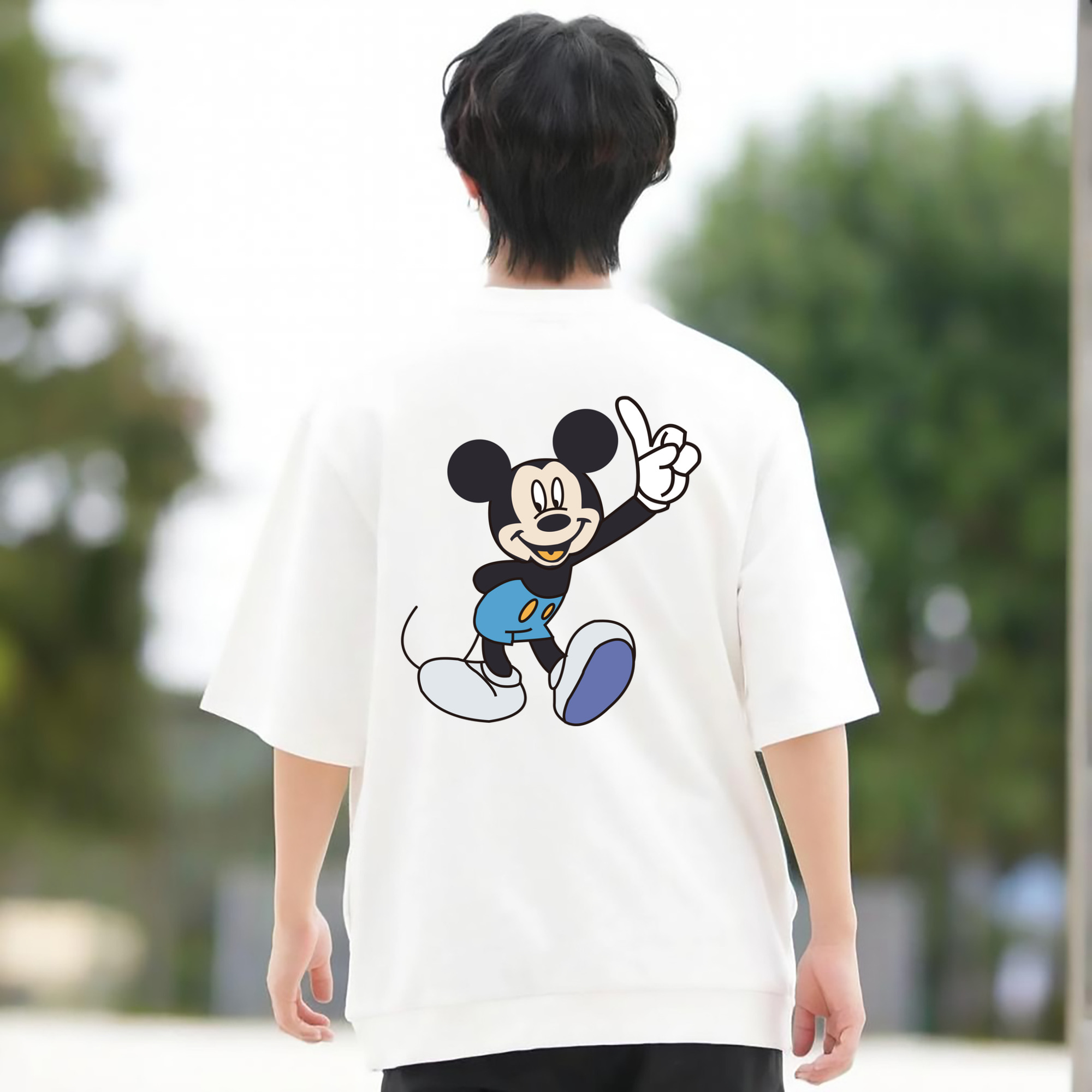 ミッキーマウス Mickey Mouse 綿100％ メンズ半袖Tシャツ（バックプリント） 通気性