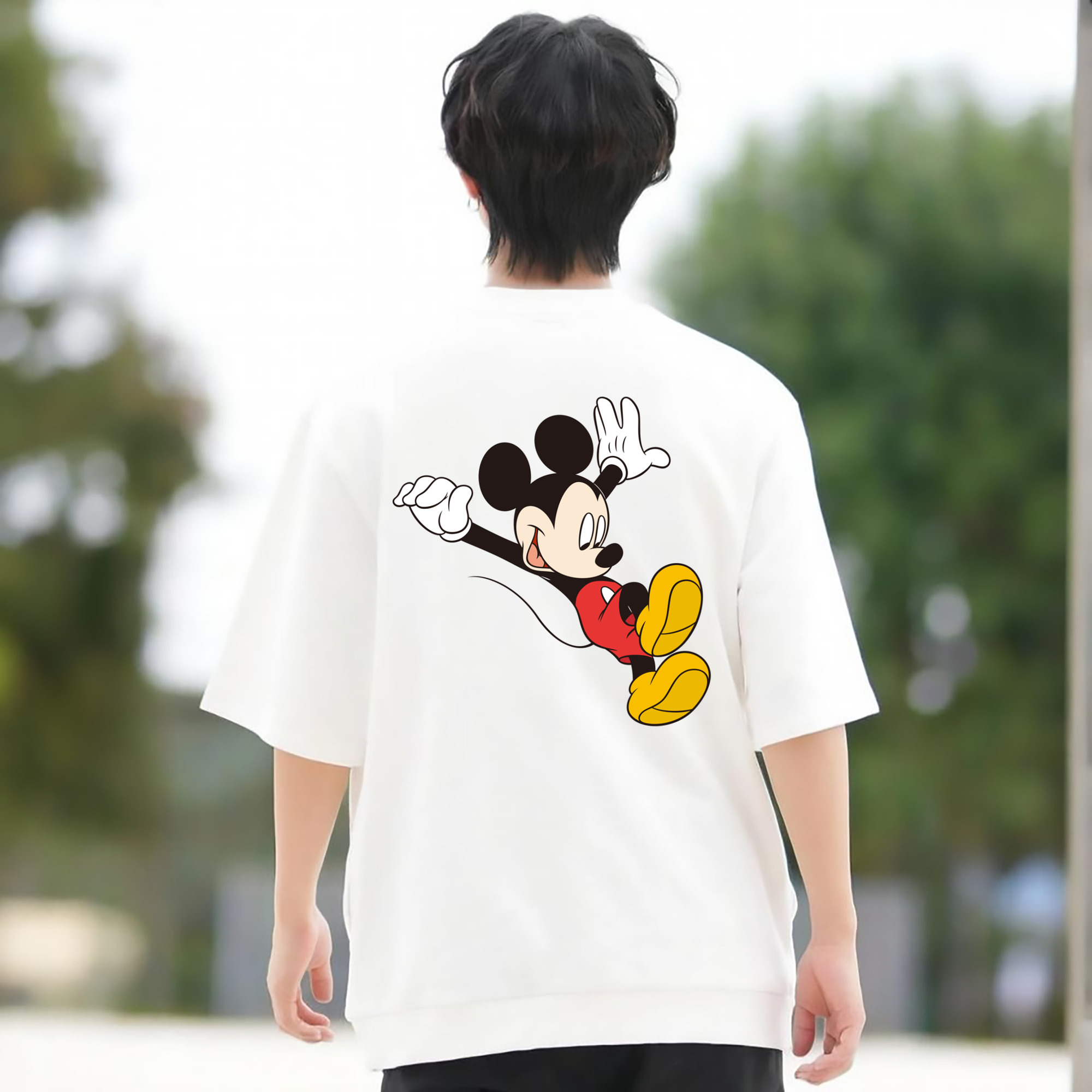 ミッキーマウス Mickey Mouse 綿100％ メンズ半袖Tシャツ（バックプリント） 通気性
