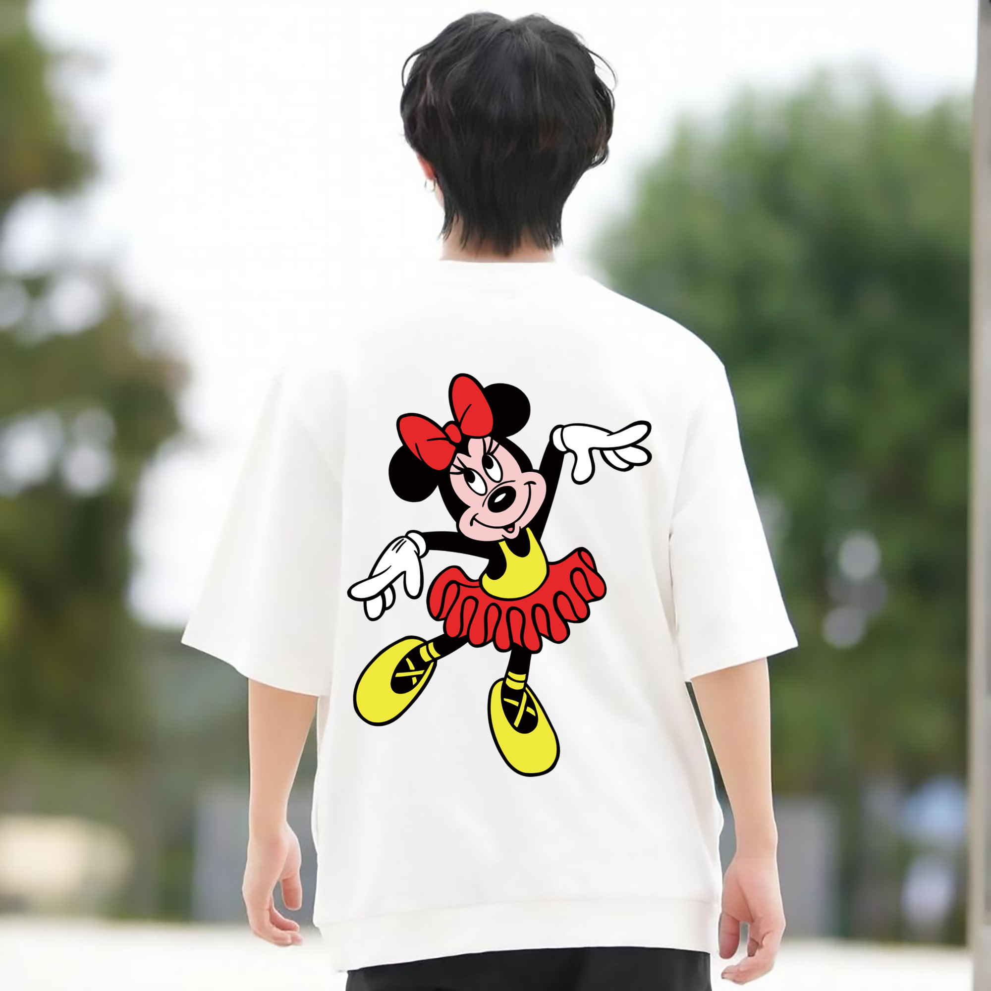 ミッキーマウス Mickey Mouse 綿100％ メンズ半袖Tシャツ（バックプリント） 通気性
