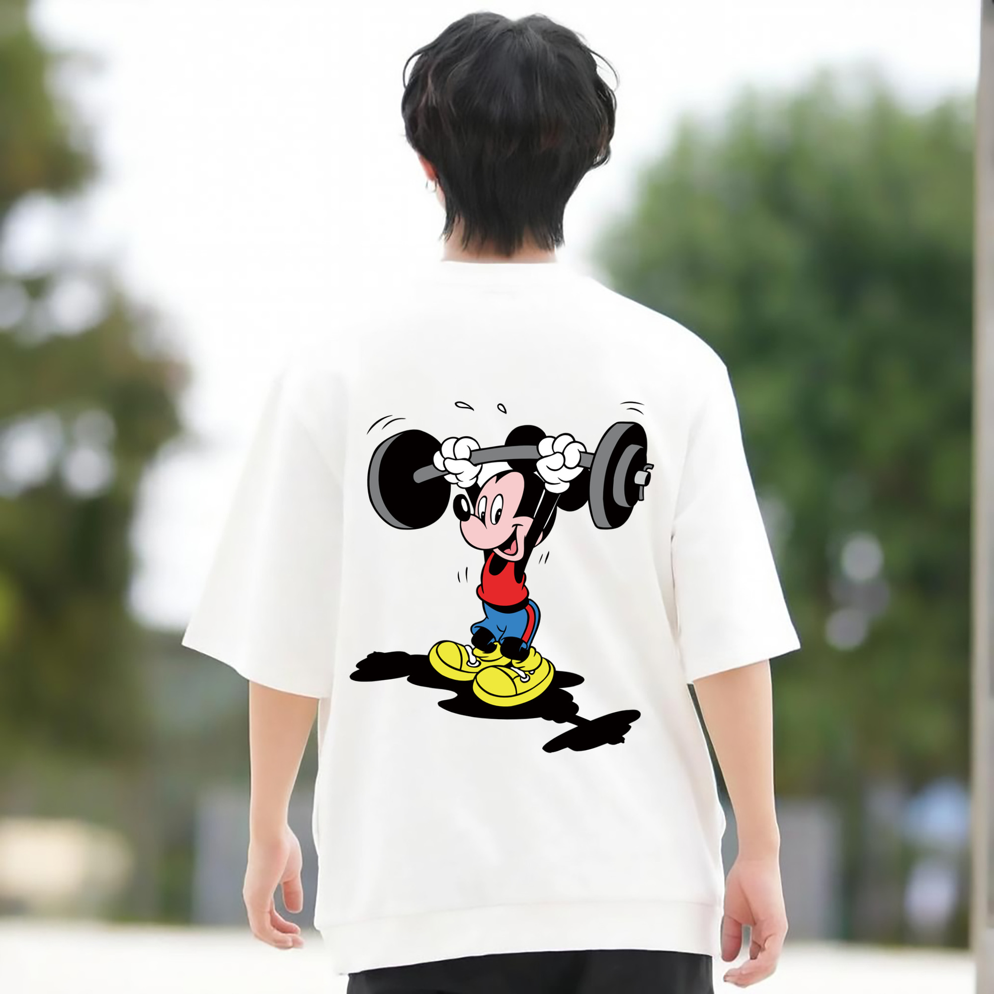 ミッキーマウス Mickey Mouse 綿100％ メンズ半袖Tシャツ（バックプリント） 通気性