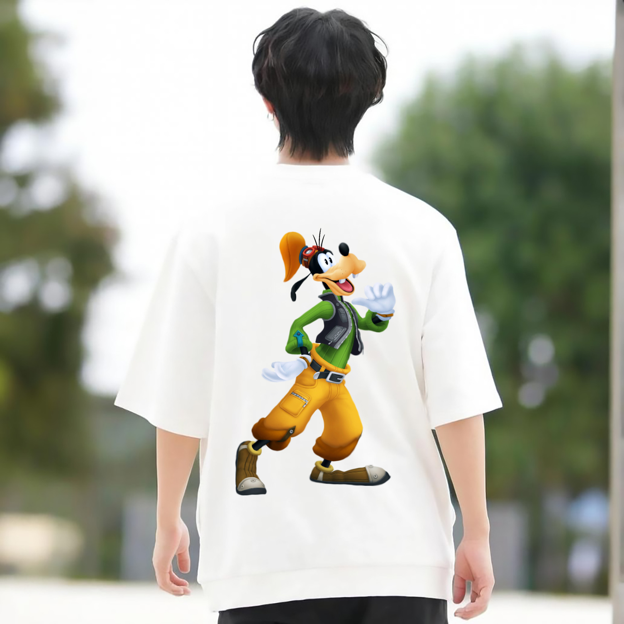 ミッキーマウス Mickey Mouse 綿100％ メンズ半袖Tシャツ（バックプリント） 通気性