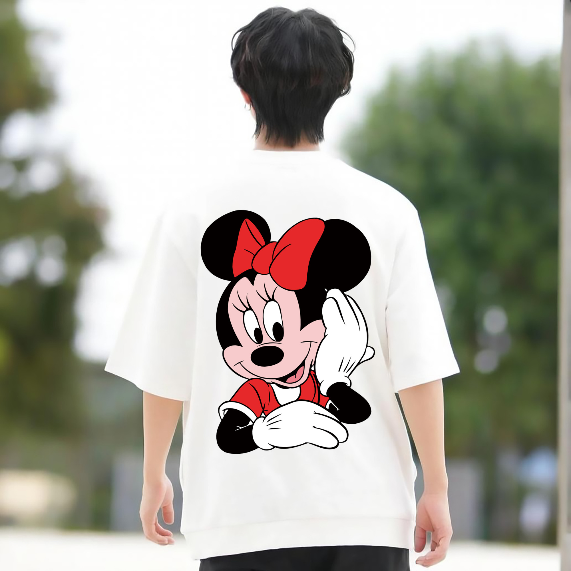 ミッキーマウス Mickey Mouse 綿100％ メンズ半袖Tシャツ（バックプリント） 通気性