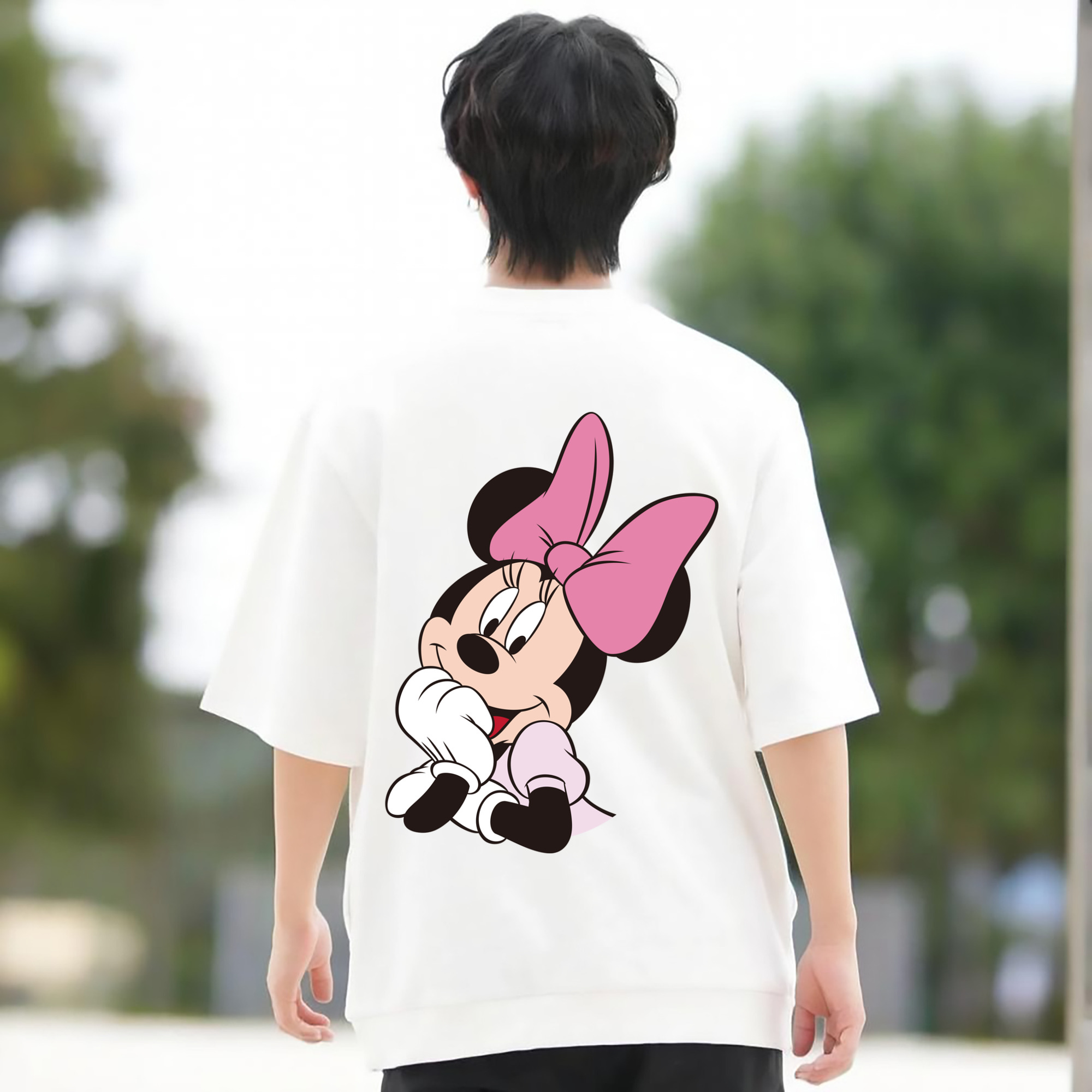 ミッキーマウス Mickey Mouse 綿100％ メンズ半袖Tシャツ（バックプリント） 通気性
