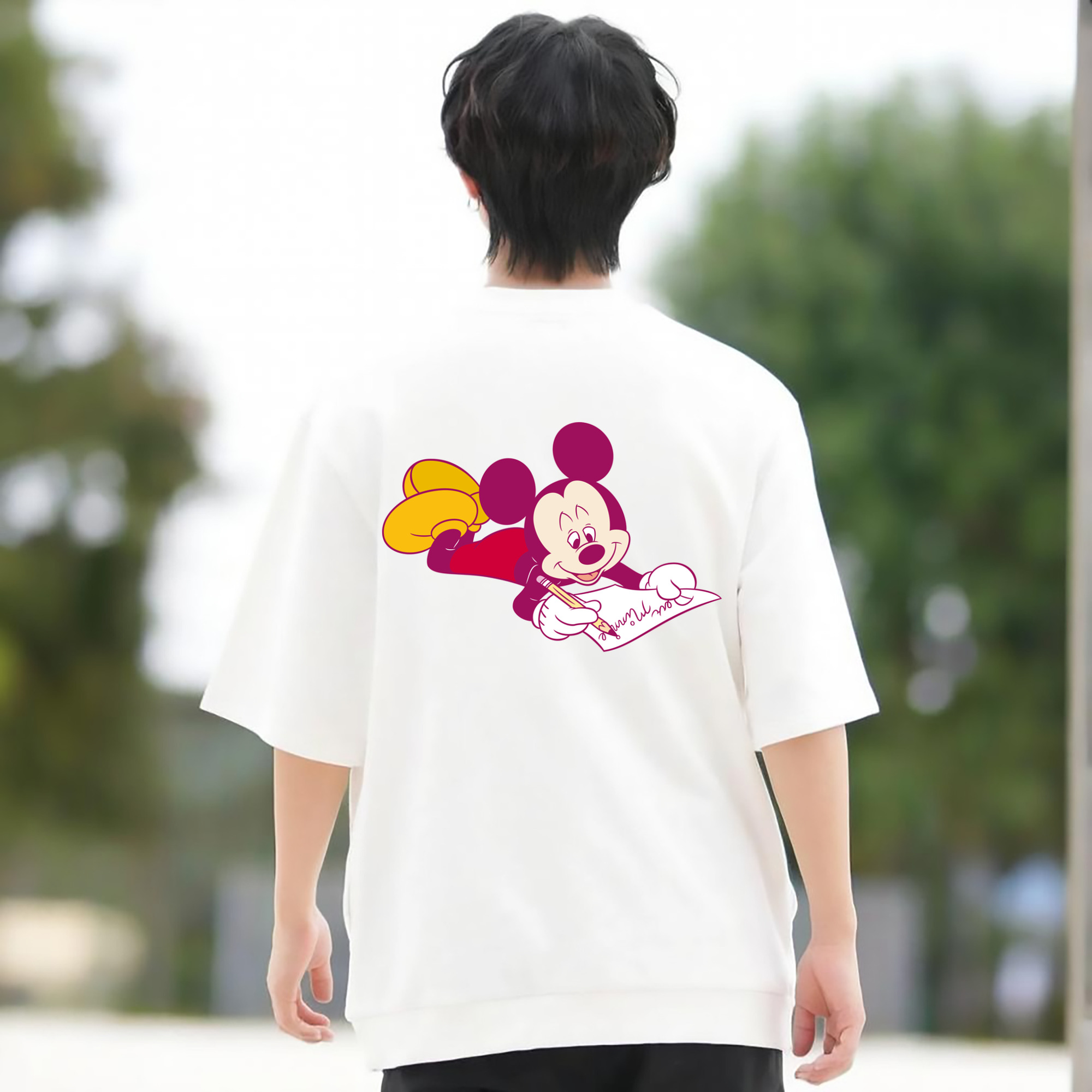 ミッキーマウス Mickey Mouse 綿100％ メンズ半袖Tシャツ（バックプリント） 通気性