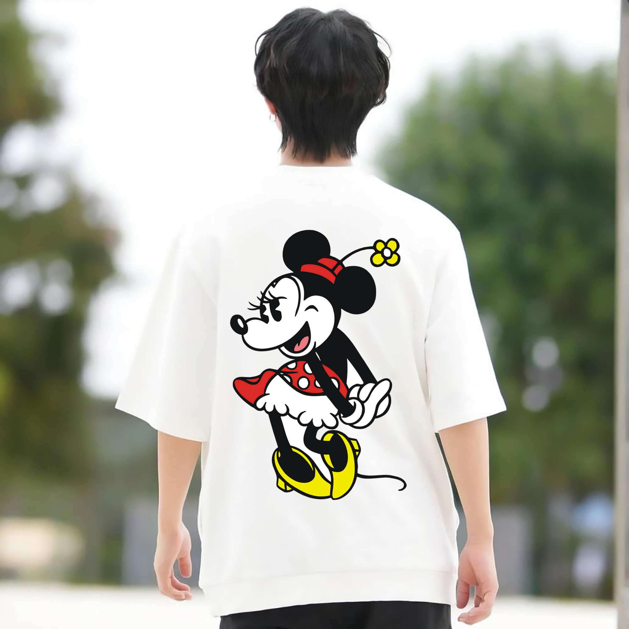 ミッキーマウス Mickey Mouse 綿100％ メンズ半袖Tシャツ（バックプリント） 通気性