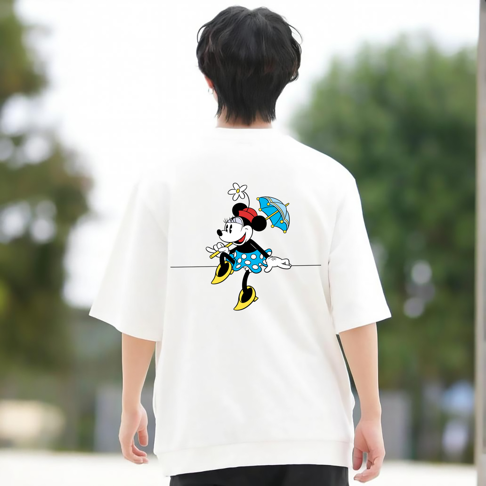 ミッキーマウス Mickey Mouse 綿100％ メンズ半袖Tシャツ（バックプリント） 通気性