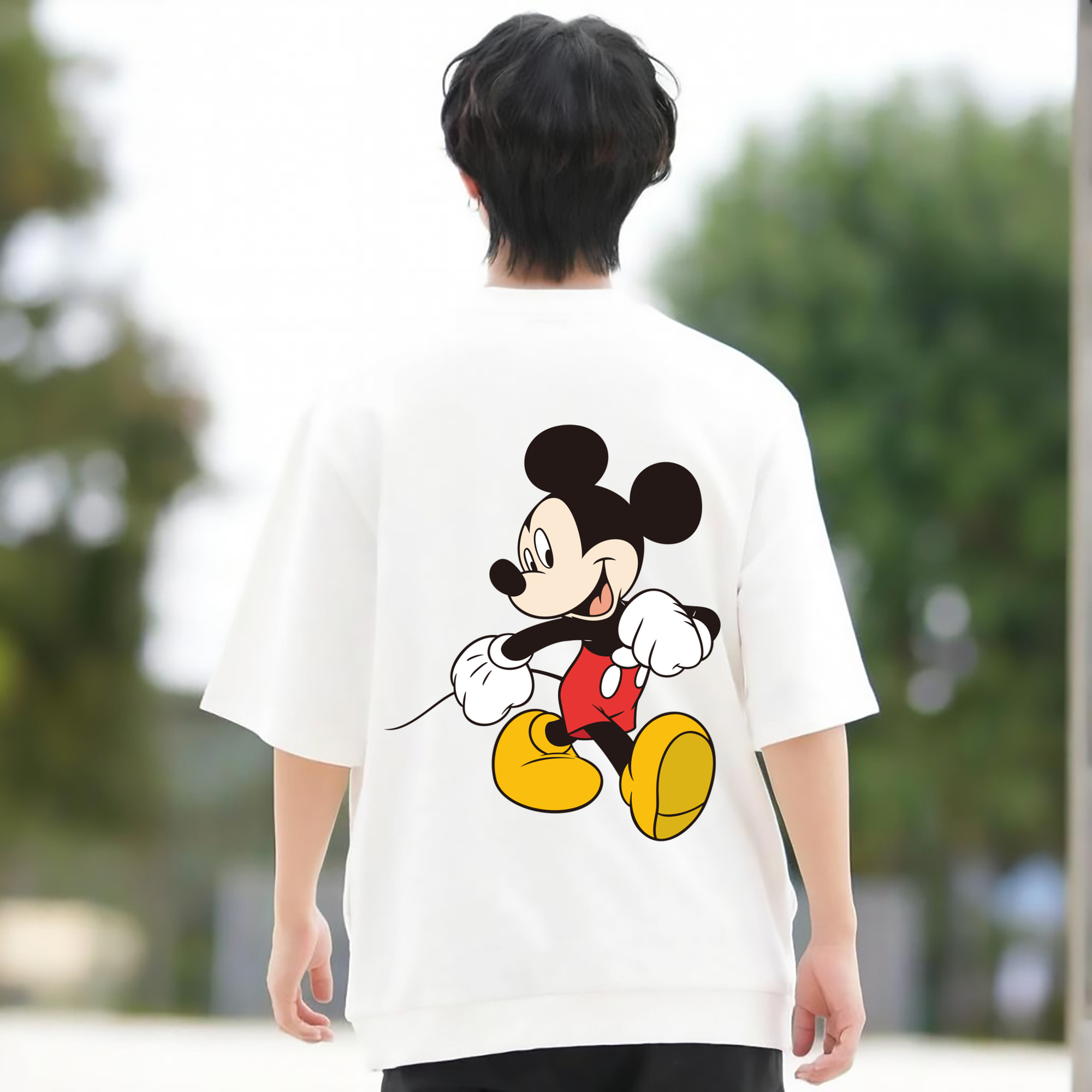 ミッキーマウス Mickey Mouse 綿100％ メンズ半袖Tシャツ（バックプリント） 通気性