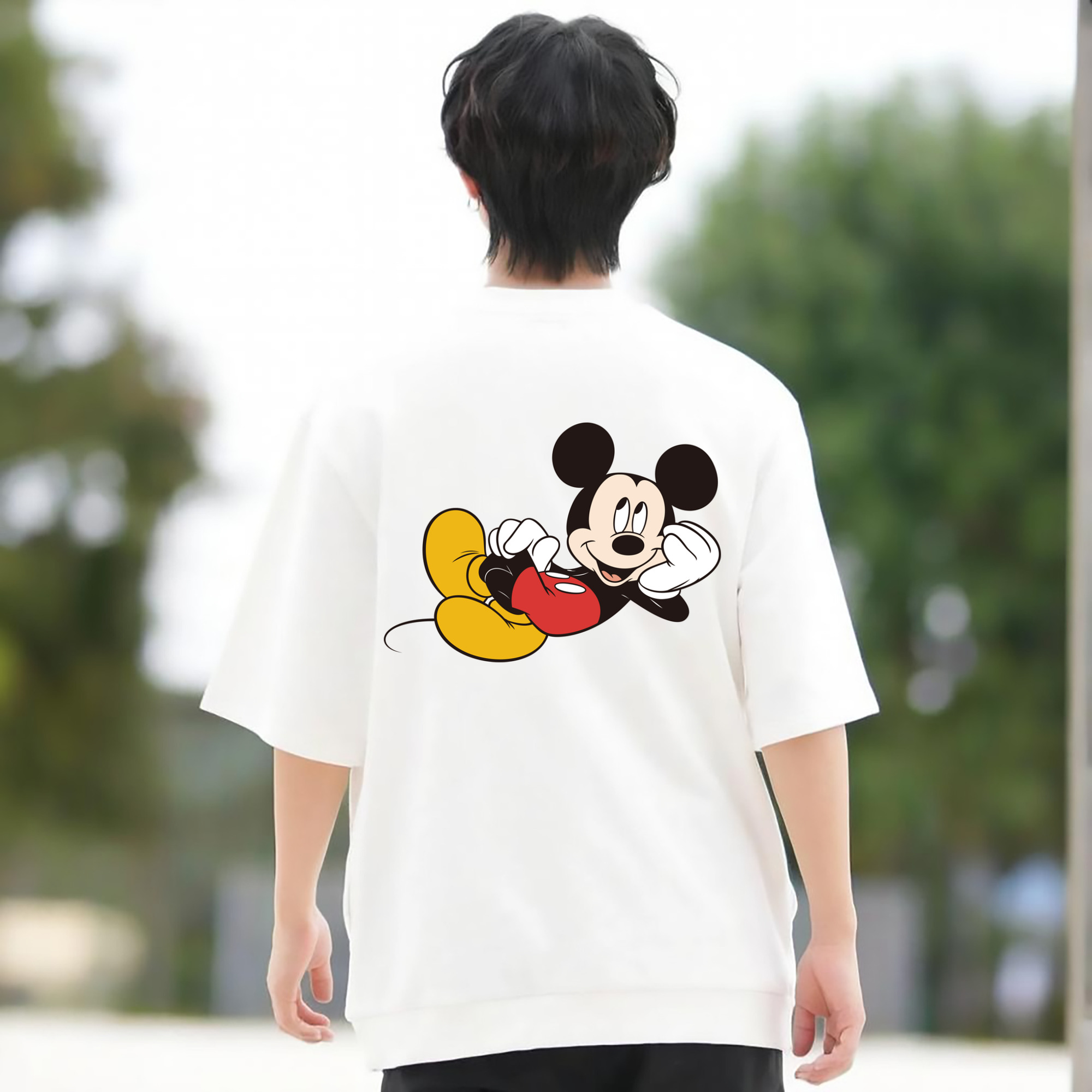ミッキーマウス Mickey Mouse 綿100％ メンズ半袖Tシャツ（バックプリント） 通気性