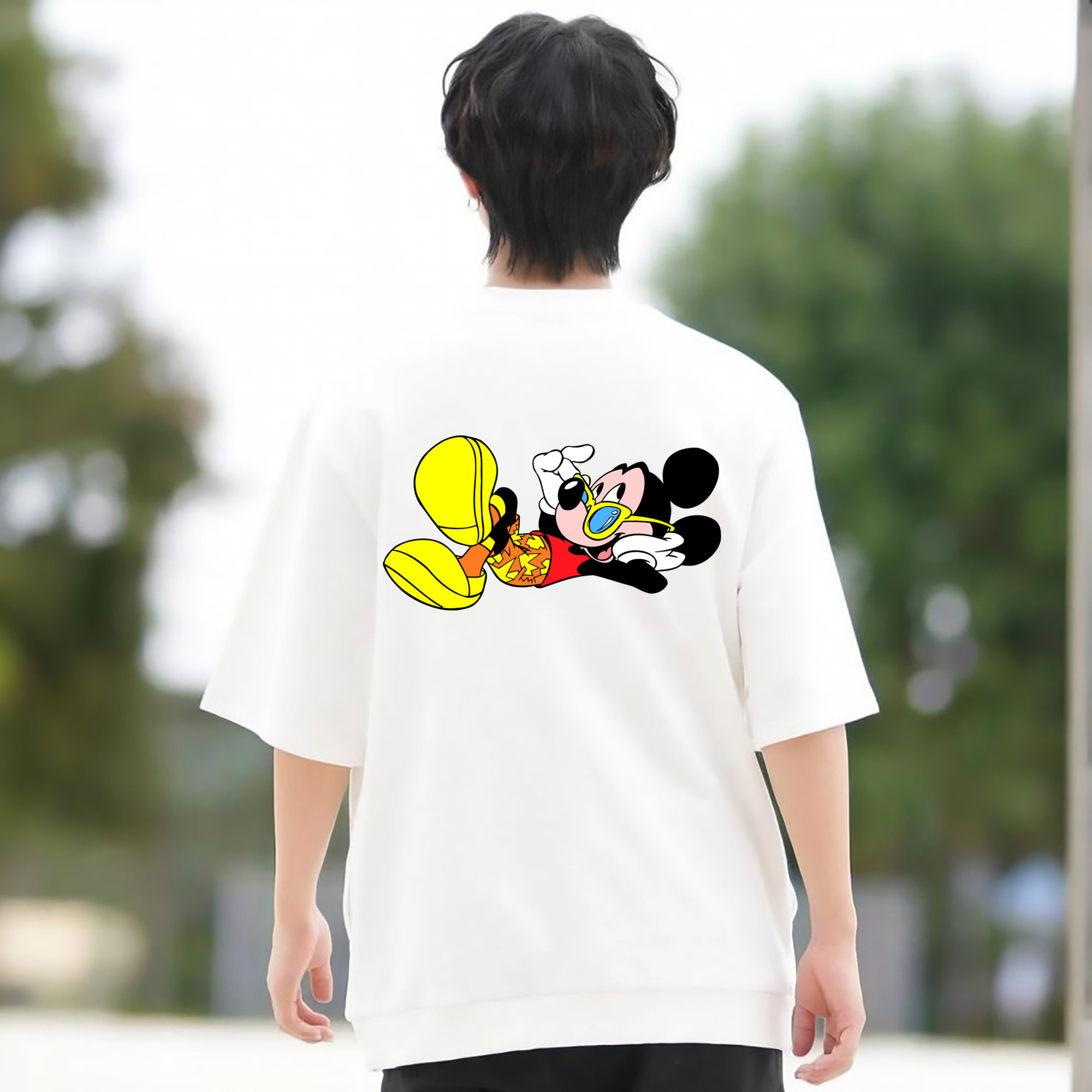 ミッキーマウス Mickey Mouse 綿100％ メンズ半袖Tシャツ（バックプリント） 通気性