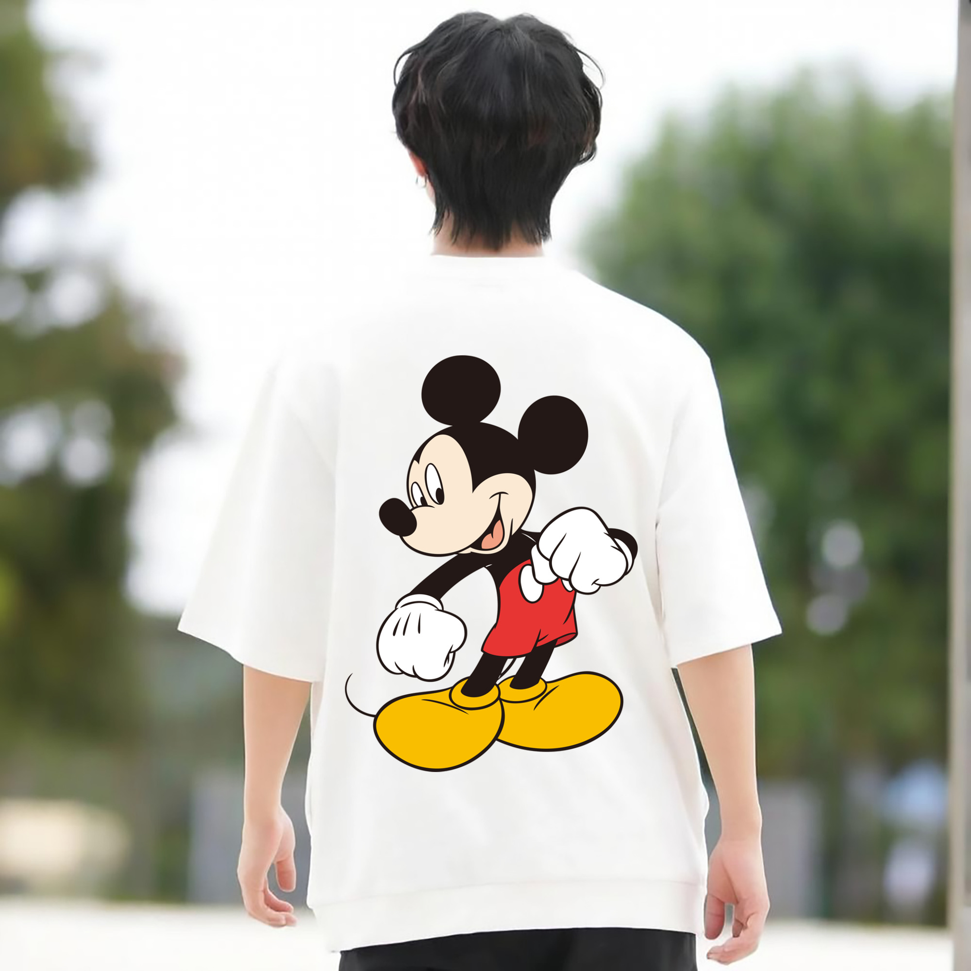 ミッキーマウス Mickey Mouse 綿100％ メンズ半袖Tシャツ（バックプリント） 通気性