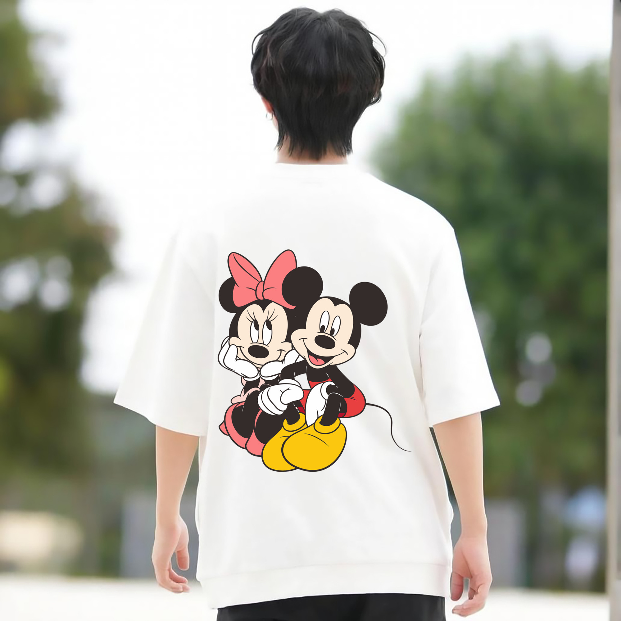 ミッキーマウス Mickey Mouse 綿100％ メンズ半袖Tシャツ（バックプリント） 通気性
