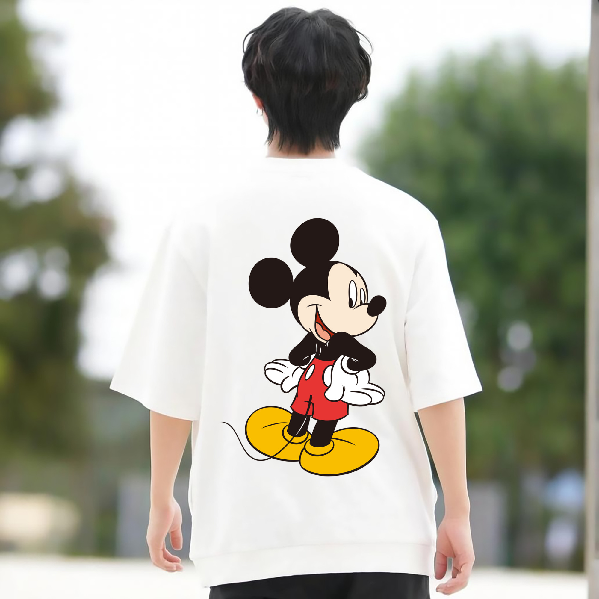 ミッキーマウス Mickey Mouse 綿100％ メンズ半袖Tシャツ（バックプリント） 通気性