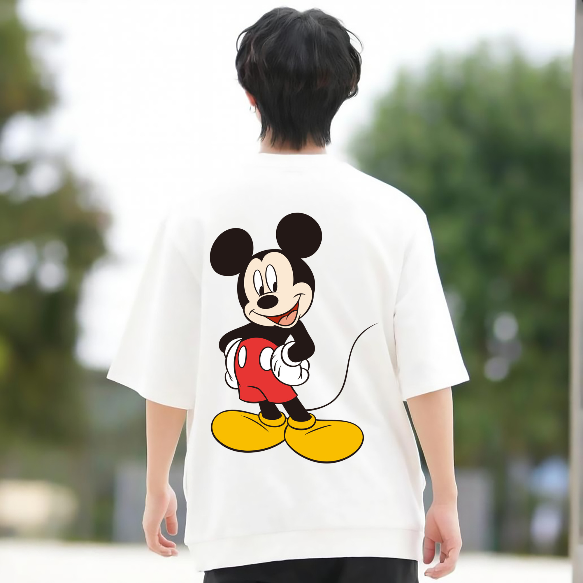 ミッキーマウス Mickey Mouse 綿100％ メンズ半袖Tシャツ（バックプリント） 通気性