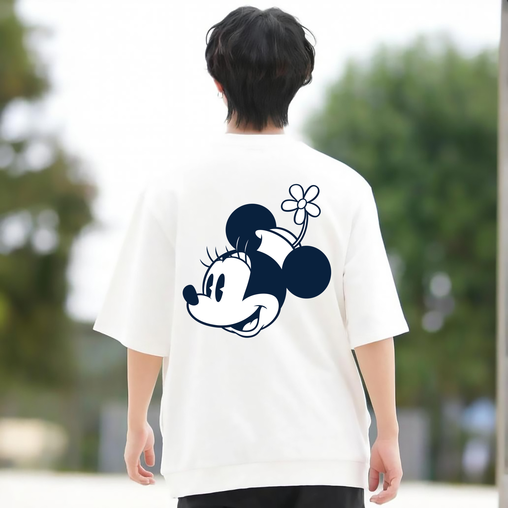 ミッキーマウス Mickey Mouse 綿100％ メンズ半袖Tシャツ（バックプリント） 通気性