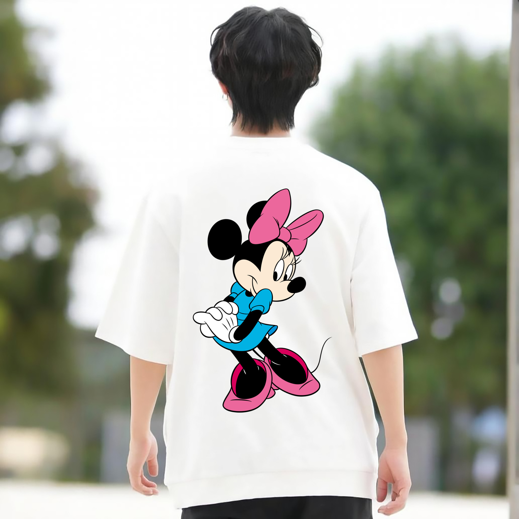 ミッキーマウス Mickey Mouse 綿100％ メンズ半袖Tシャツ（バックプリント） 通気性