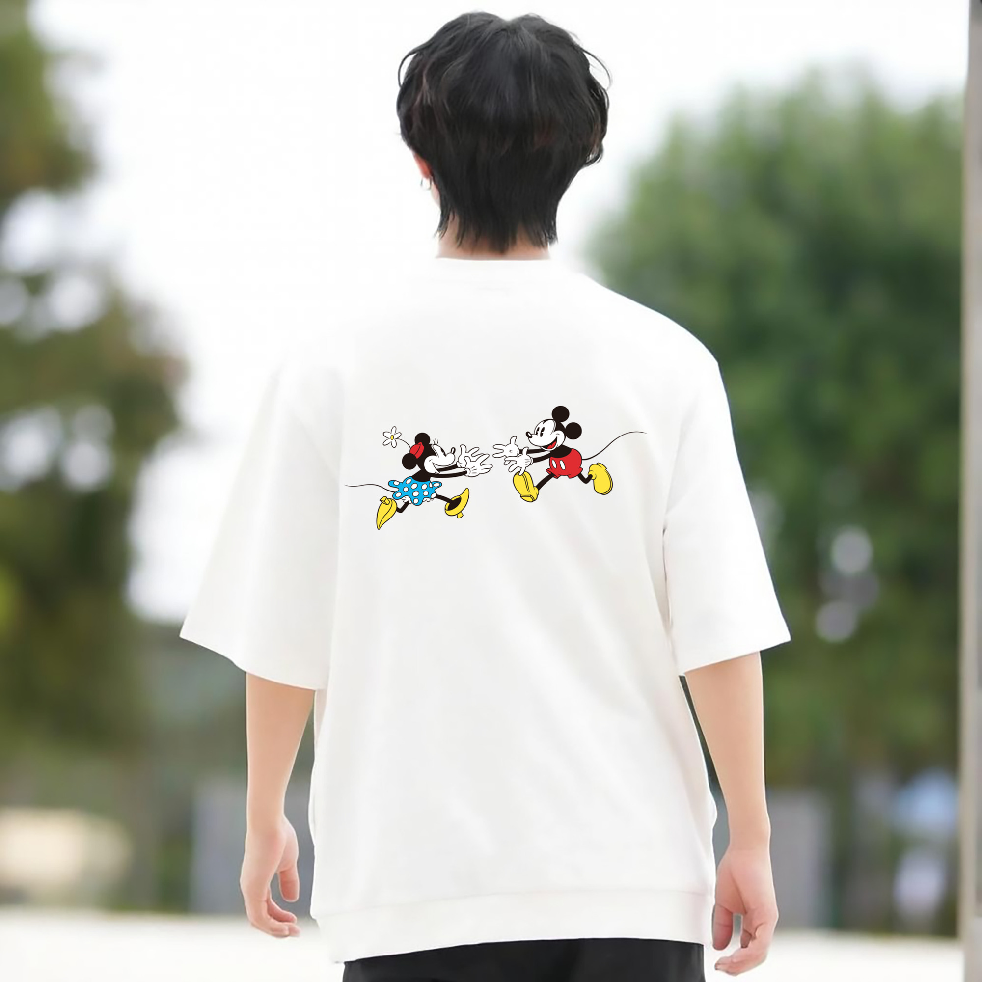 ミッキーマウス Mickey Mouse 綿100％ メンズ半袖Tシャツ（バックプリント） 通気性