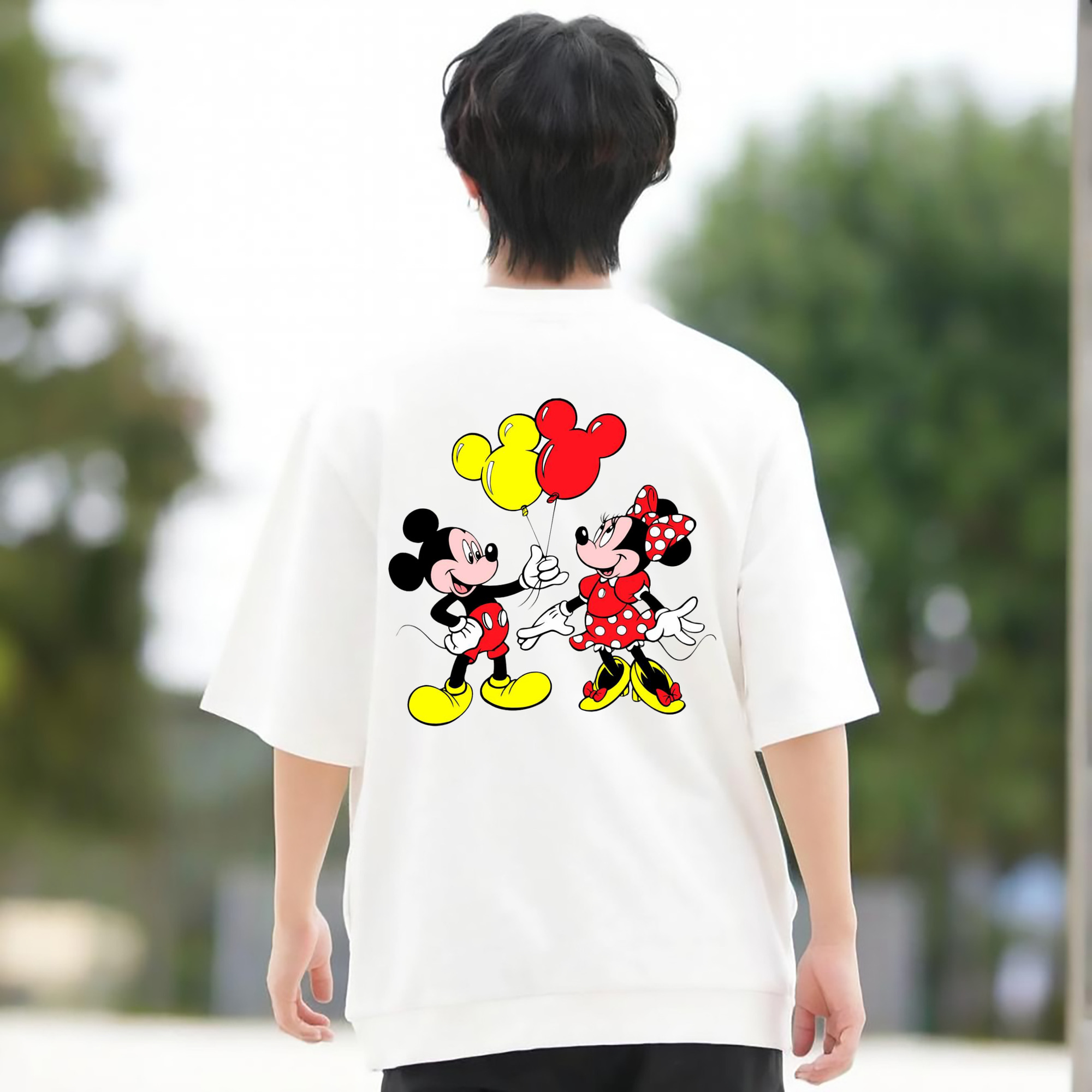 ミッキーマウス Mickey Mouse 綿100％ メンズ半袖Tシャツ（バックプリント） 通気性