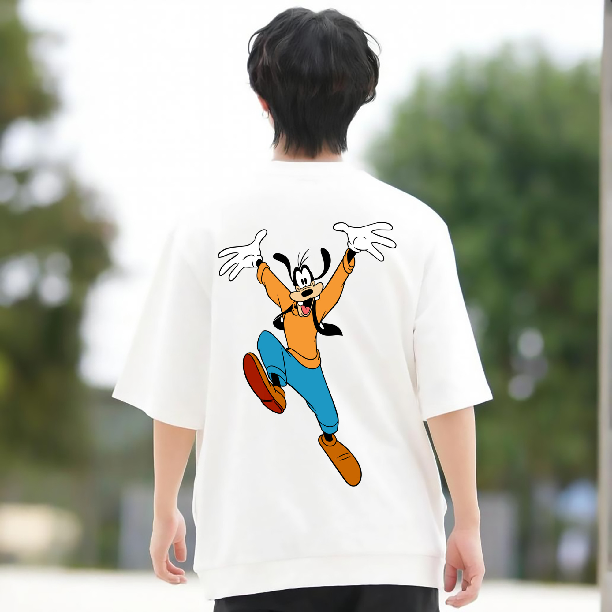 ミッキーマウス Mickey Mouse 綿100％ メンズ半袖Tシャツ（バックプリント） 通気性