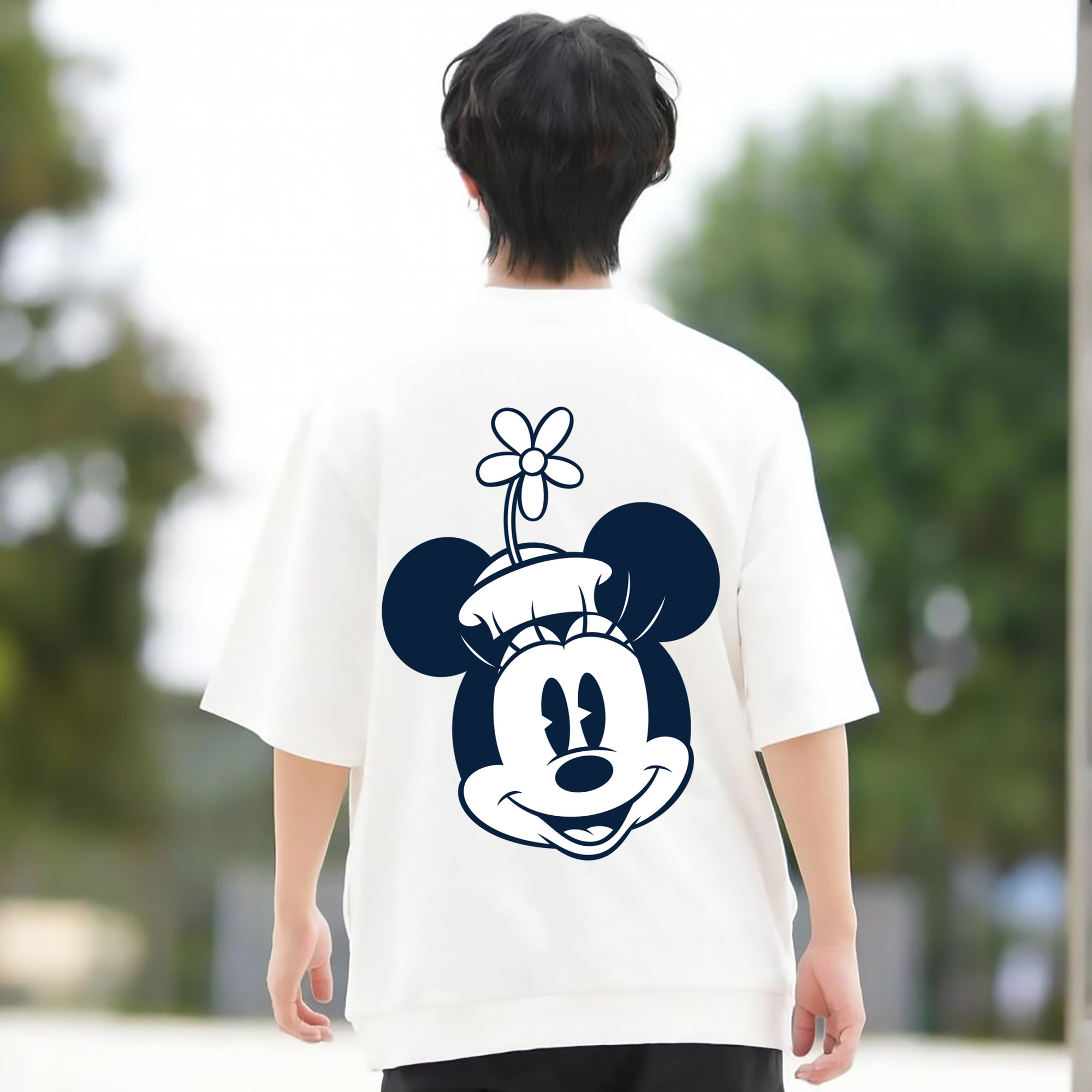 ミッキーマウス Mickey Mouse 綿100％ メンズ半袖Tシャツ（バックプリント） 通気性