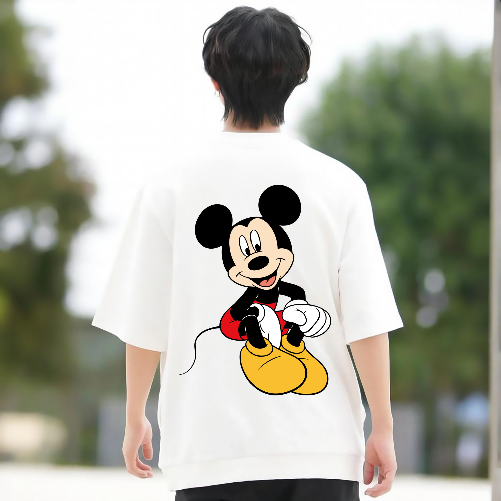 ミッキーマウス Mickey Mouse 綿100％ メンズ半袖Tシャツ（バックプリント） 通気性